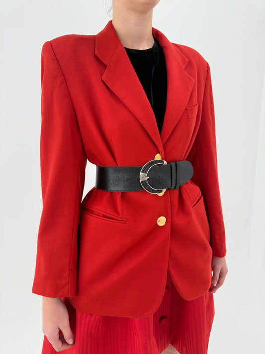 Sacou vintage italian excepțional brick red cu nasturi metalici aurii din lana extrafina