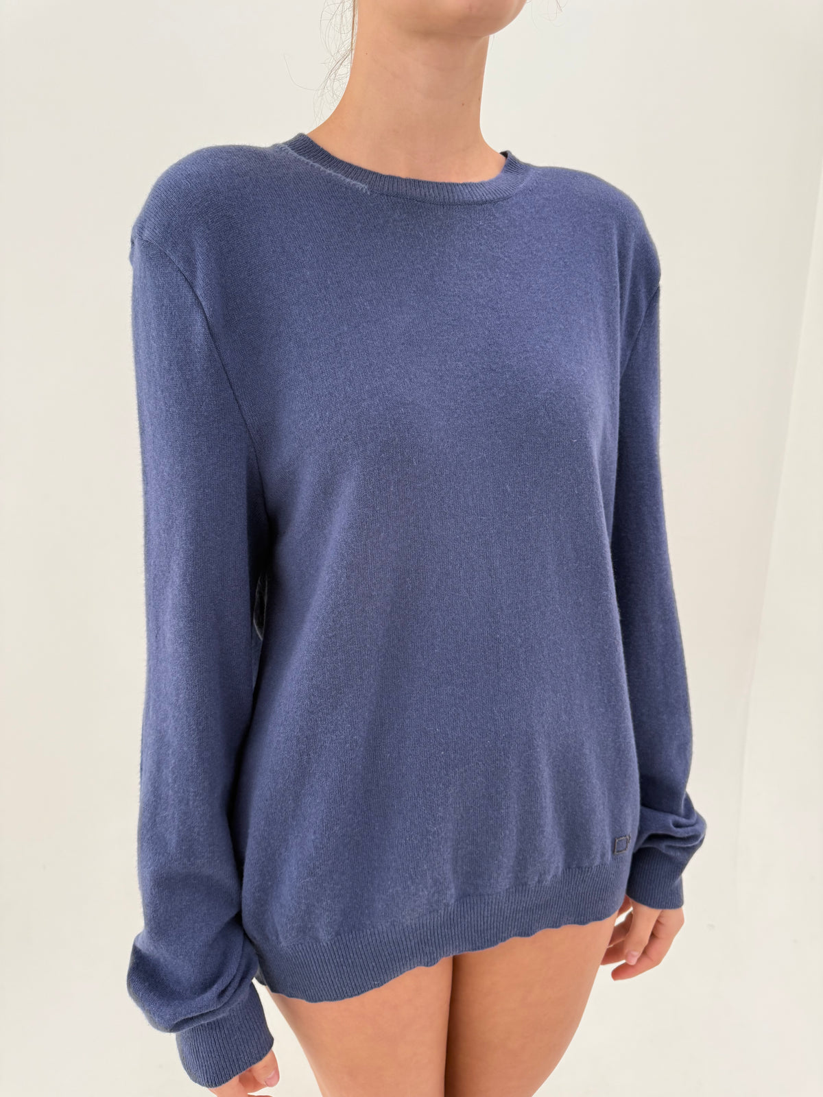 Pulover Dsquared tall jeans blue din lana extrafina cu cașmir crew neck