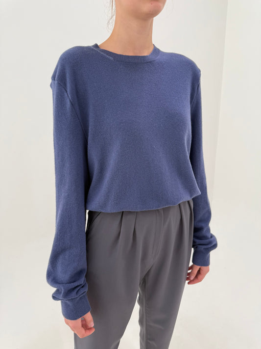 Pulover Dsquared tall jeans blue din lana extrafina cu cașmir crew neck