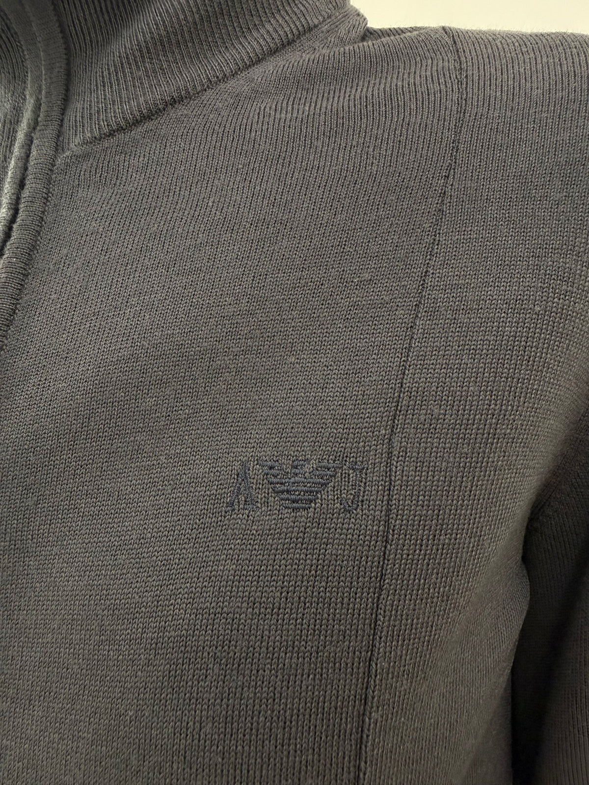 Cardigan / jachetă Armani full zip steel gray din lana extrafina de gramaj mare