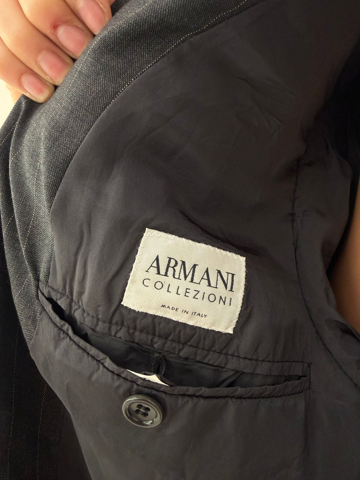 Sacou Armani gama ultra luxury din lana extrafina cu dungi verticale camel