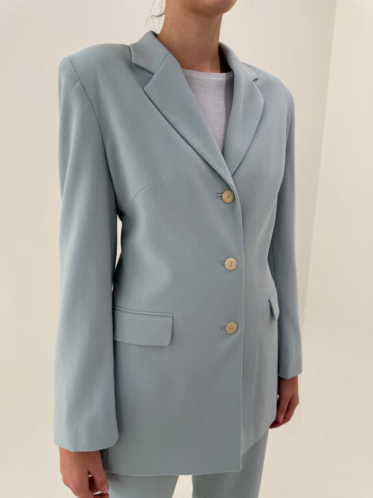 Costum vintage italian baby blue din lana groasă extrem de fină wool velour