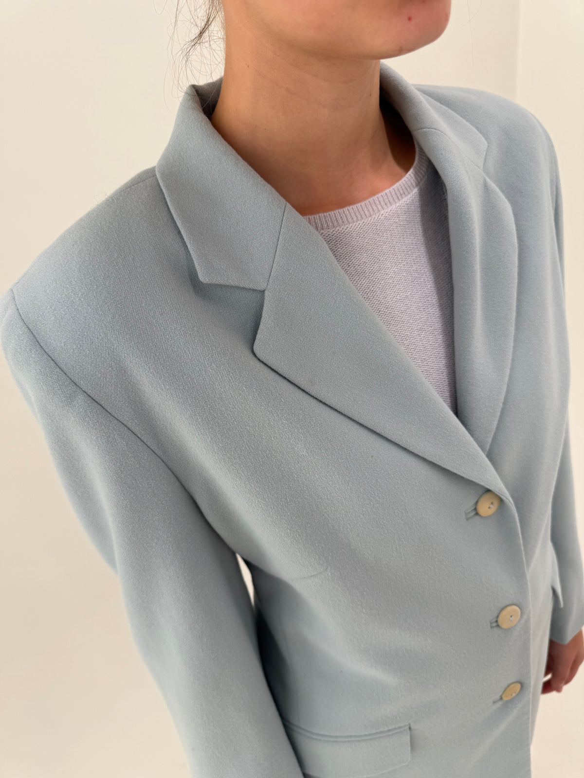 Costum vintage italian baby blue din lana groasă extrem de fină wool velour