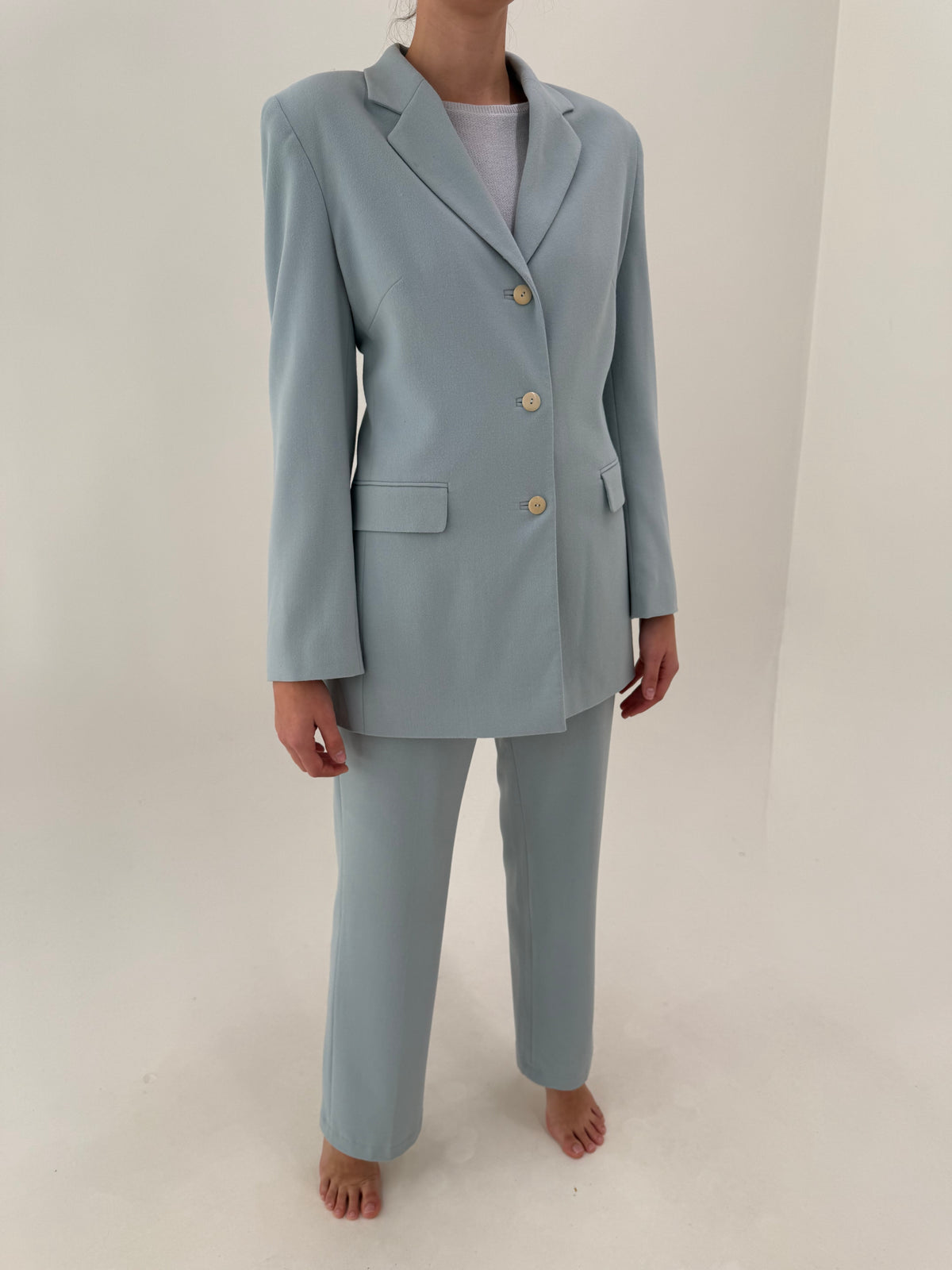 Costum vintage italian baby blue din lana groasă extrem de fină wool velour
