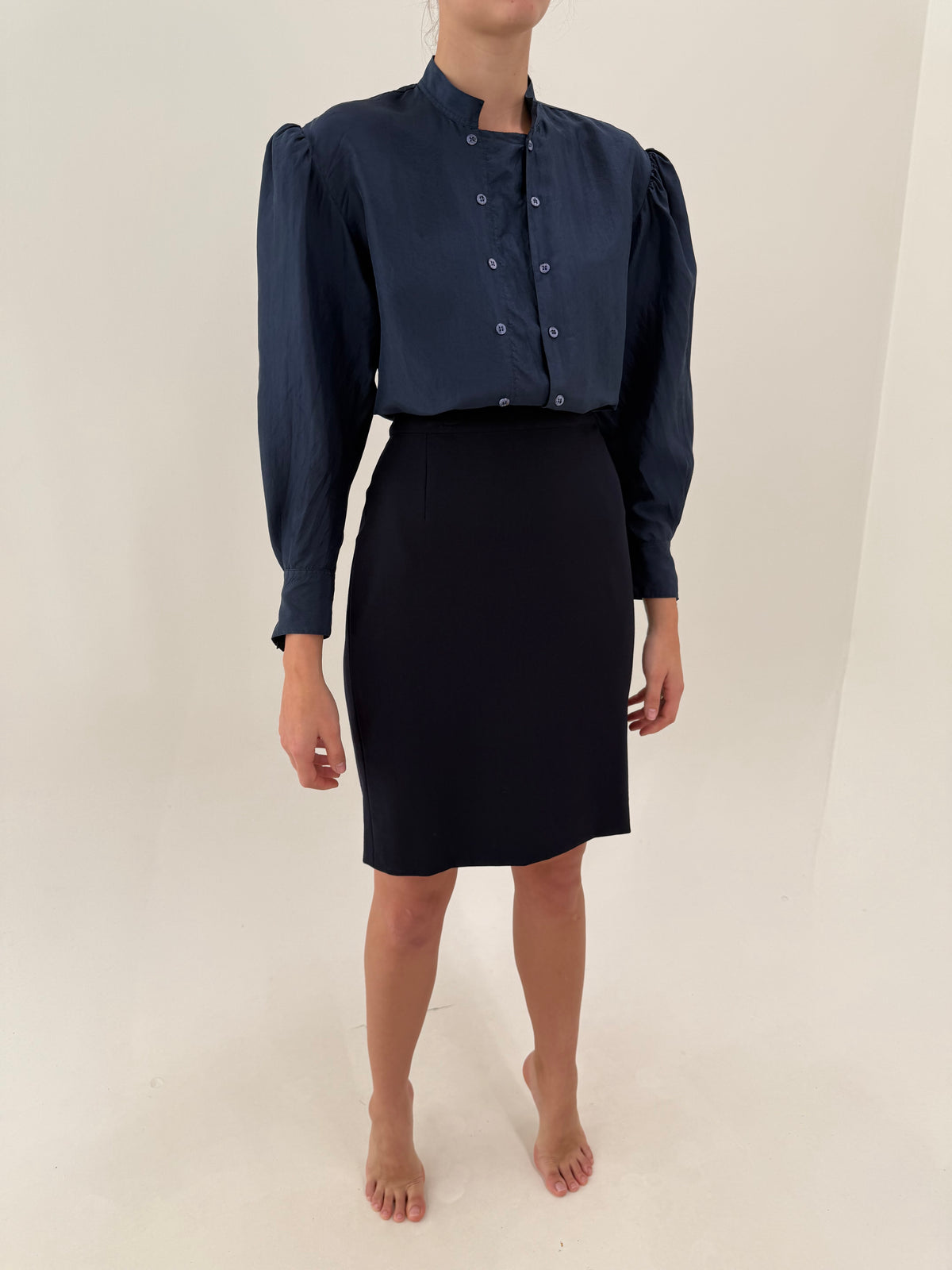 Fustă Max Mara creion Navy blue cu talie ultra înaltă din lana extrafina confort