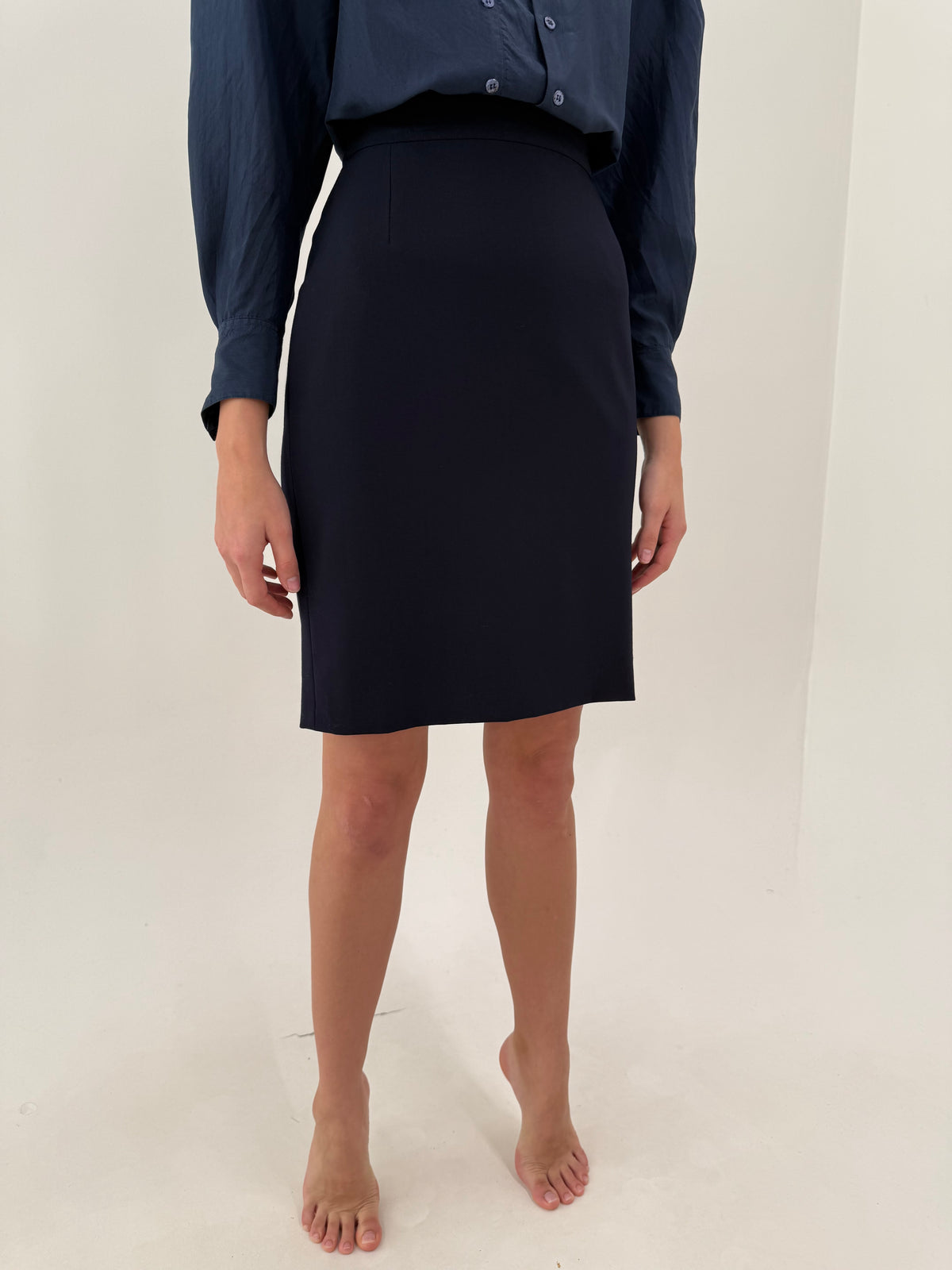 Fustă Max Mara creion Navy blue cu talie ultra înaltă din lana extrafina confort