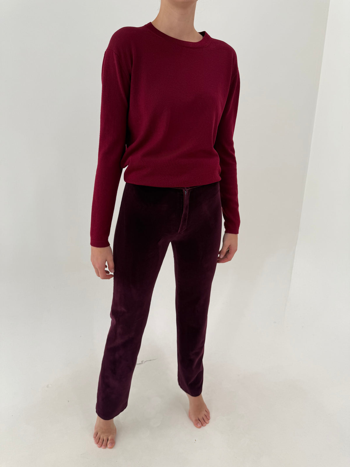 Pantaloni tall din catifea burgungy ultra confort modelatoare