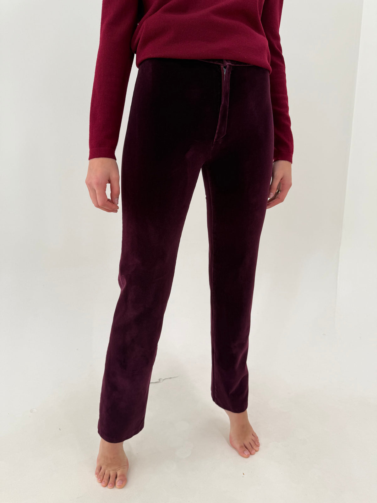 Pantaloni tall din catifea burgungy ultra confort modelatoare