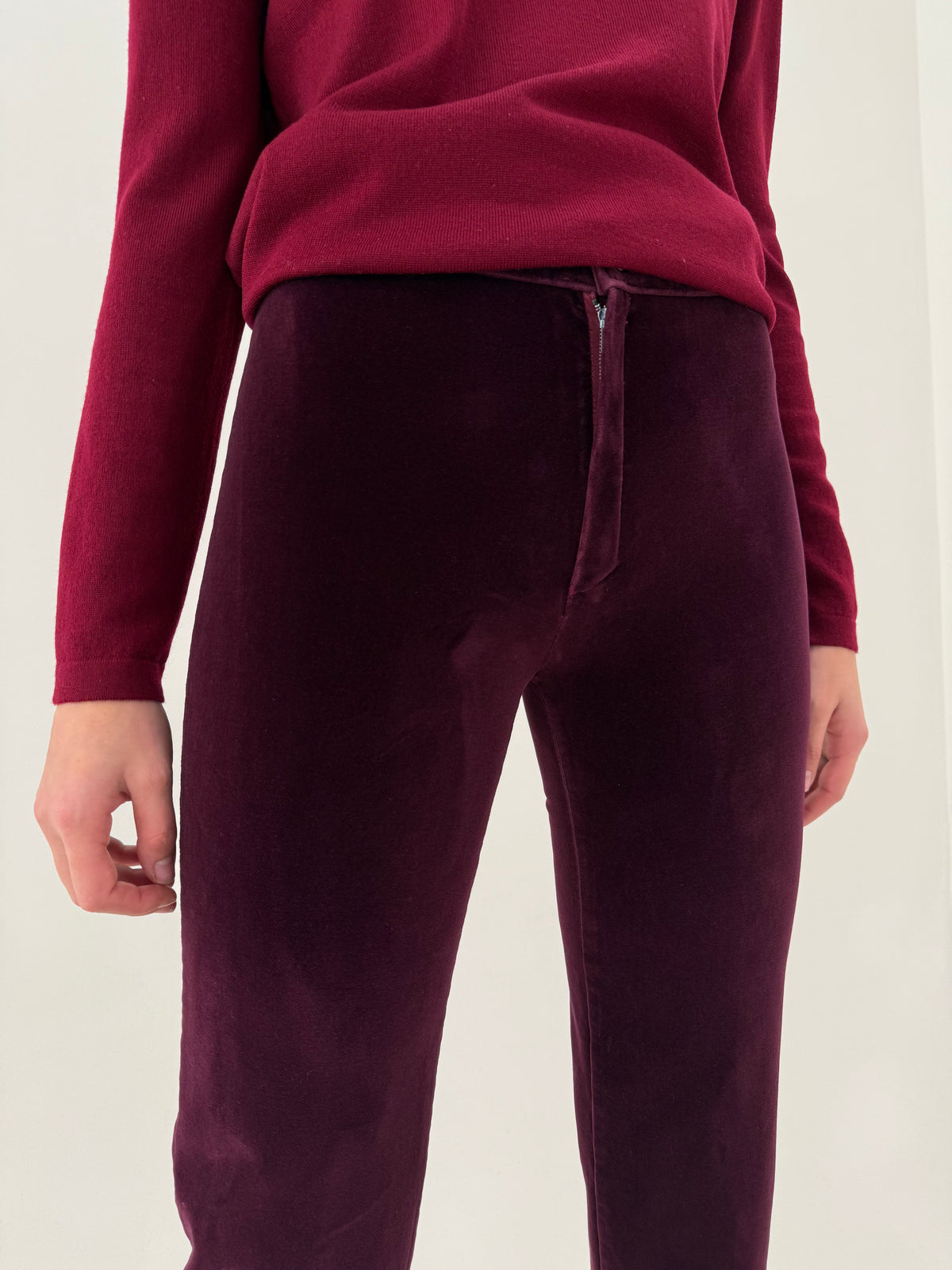 Pantaloni tall din catifea burgungy ultra confort modelatoare