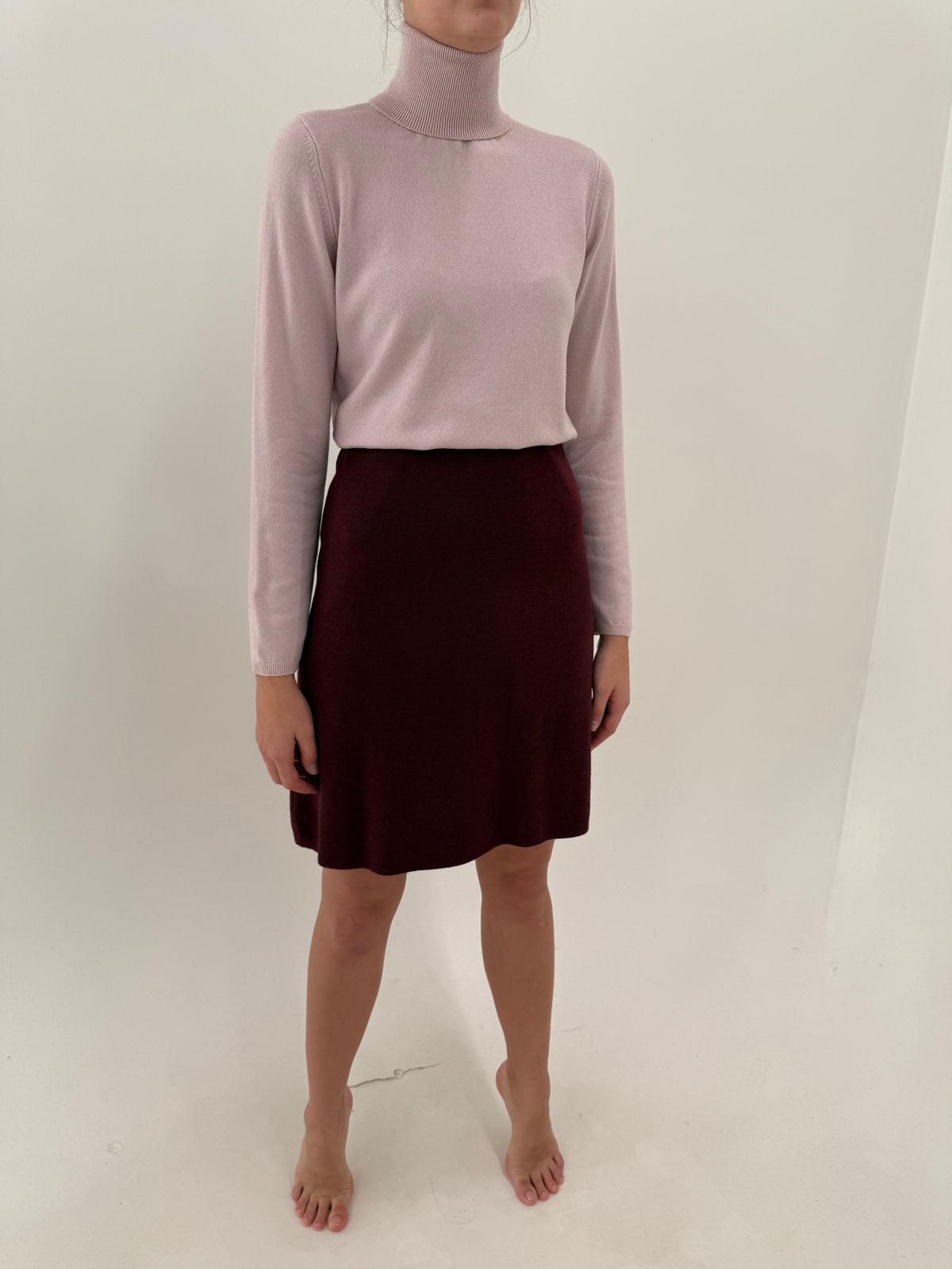 Fustă burgundy italiană din tricot de lana extrafina de gramaj mare