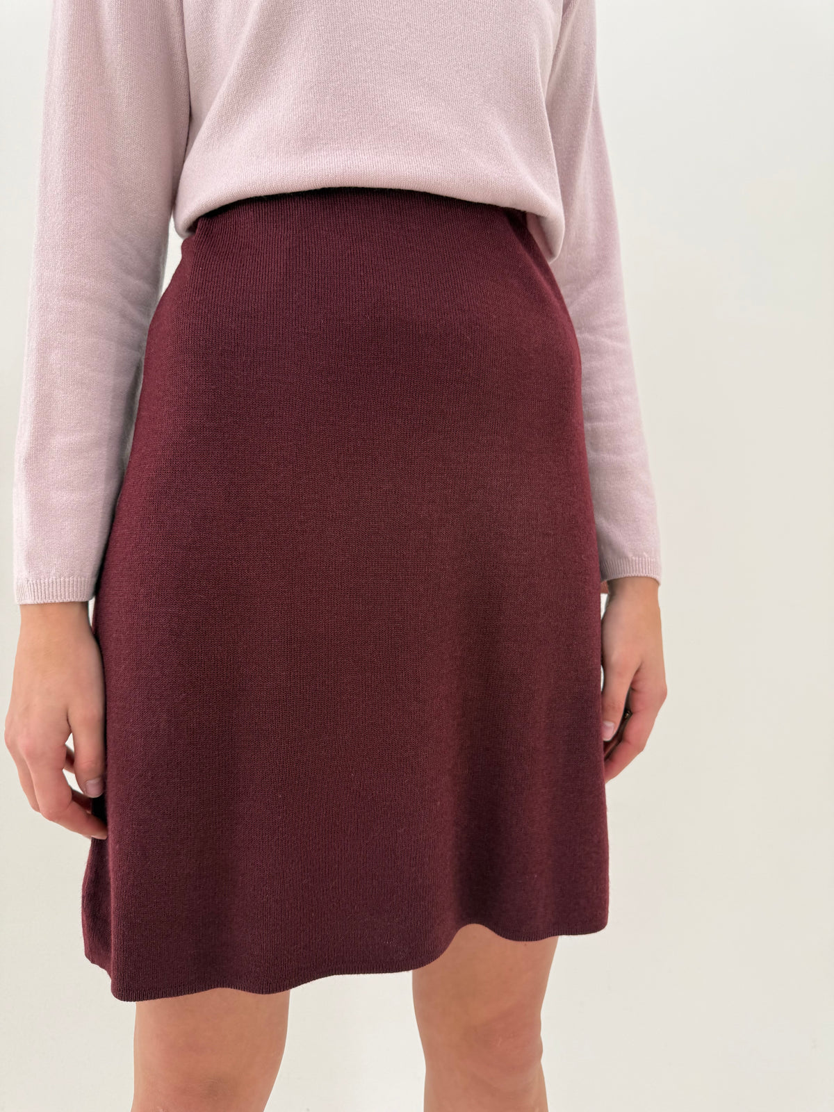 Fustă burgundy italiană din tricot de lana extrafina de gramaj mare