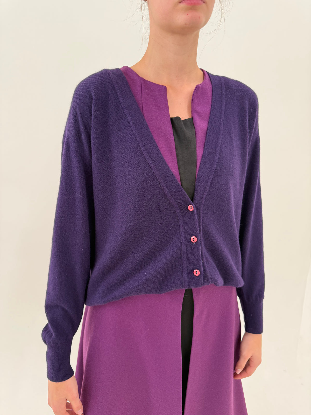 Cardigan eggplant purple din lana extrafina cu Angora