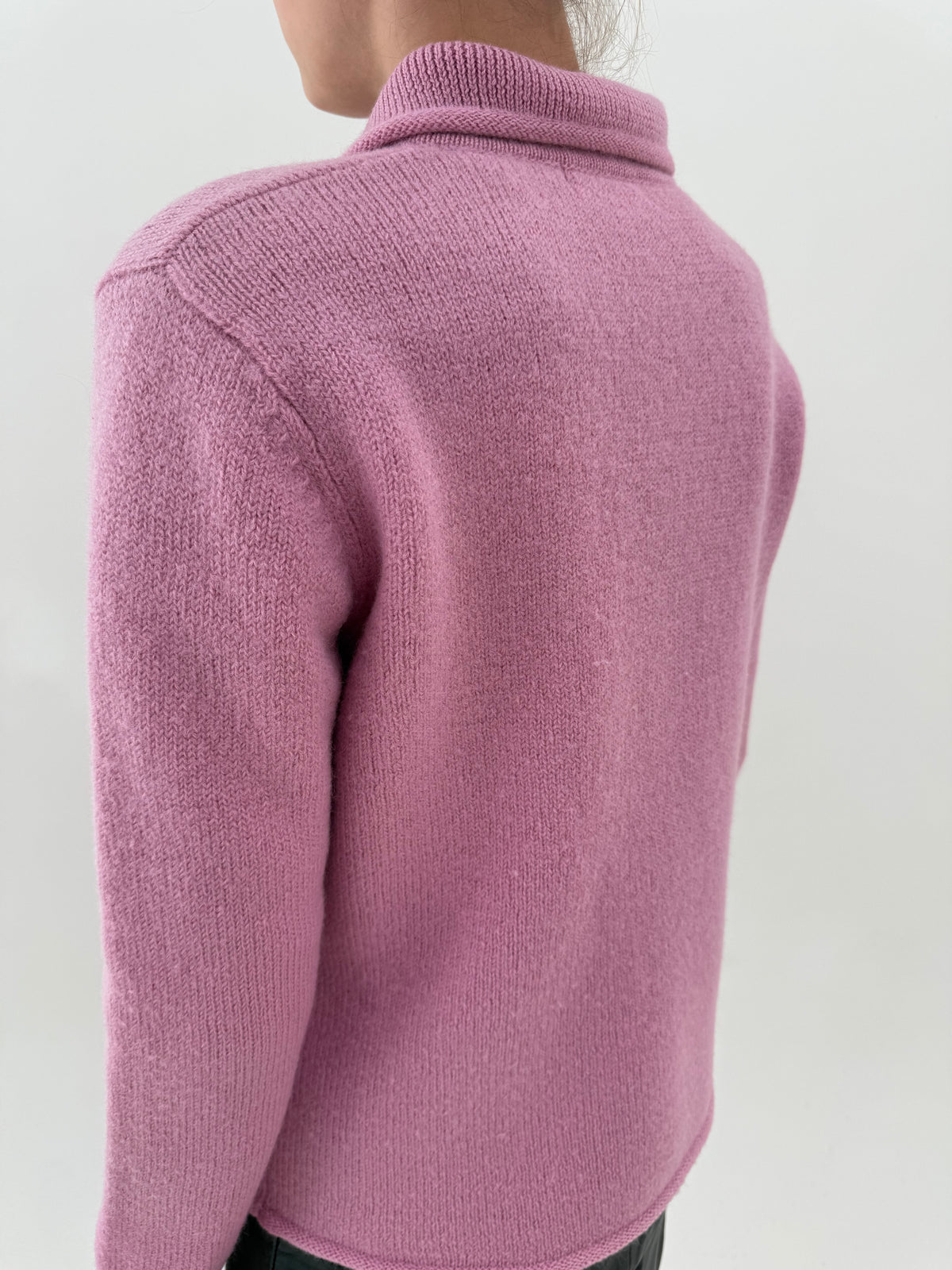 Jacheta petite din boiled wool powder pink cu buzunare și guleraș