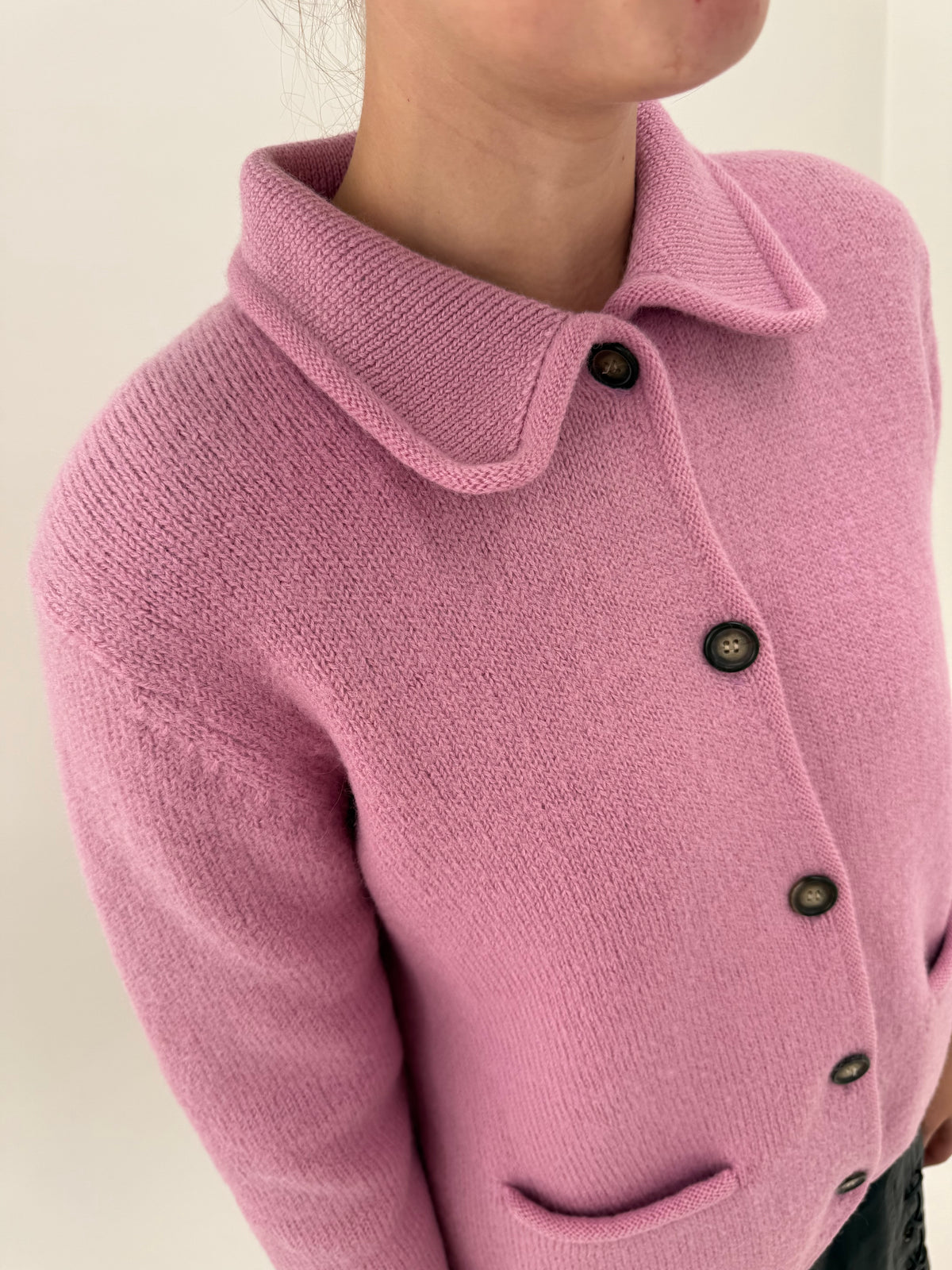 Jacheta petite din boiled wool powder pink cu buzunare și guleraș