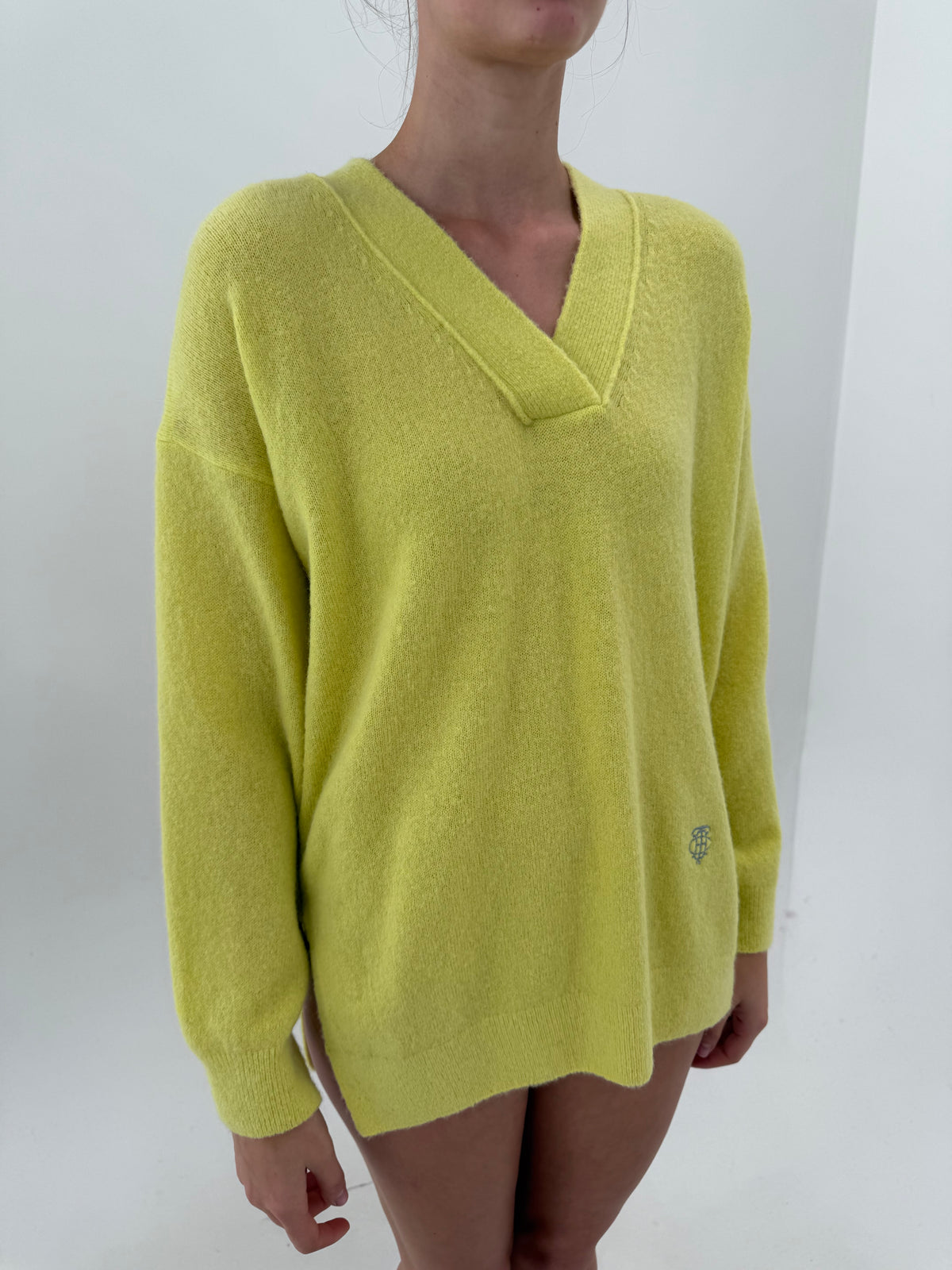 Pulover gros Tommy Hilfiger lime green din lana extrafina cu alpaka în croi oversized