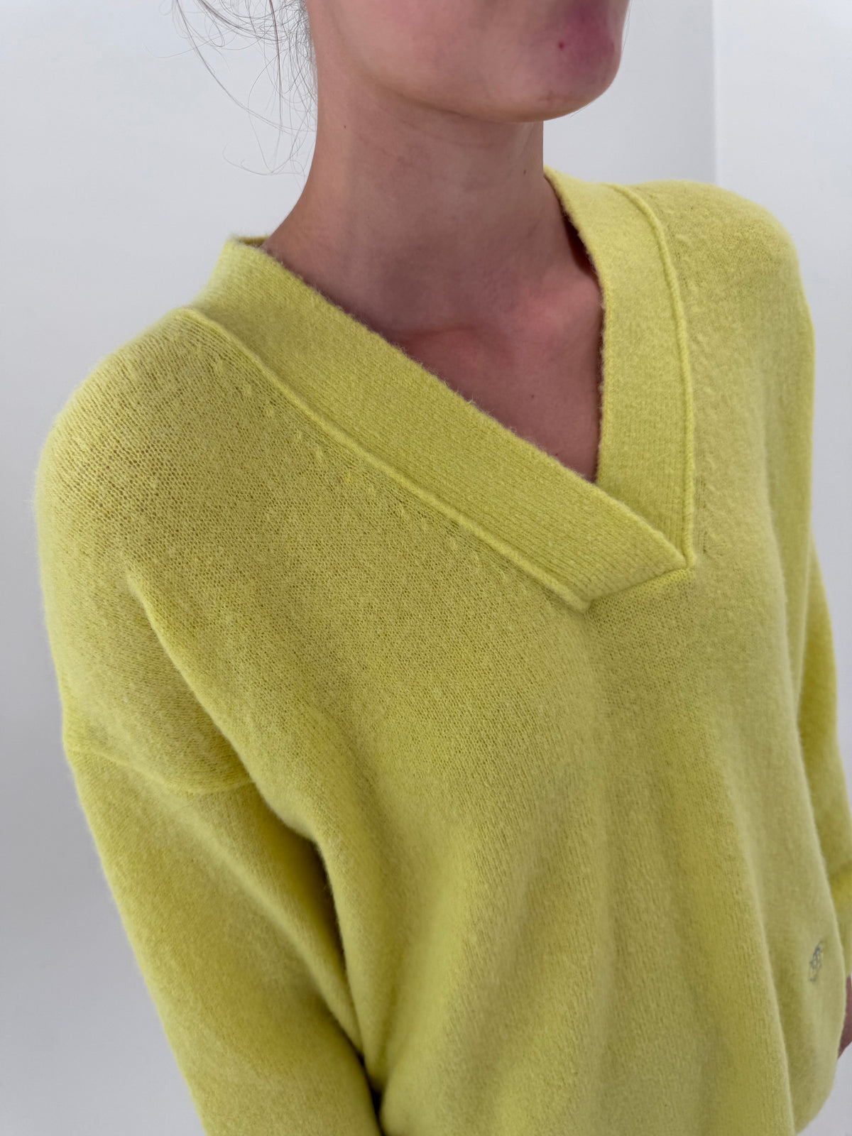 Pulover gros Tommy Hilfiger lime green din lana extrafina cu alpaka în croi oversized
