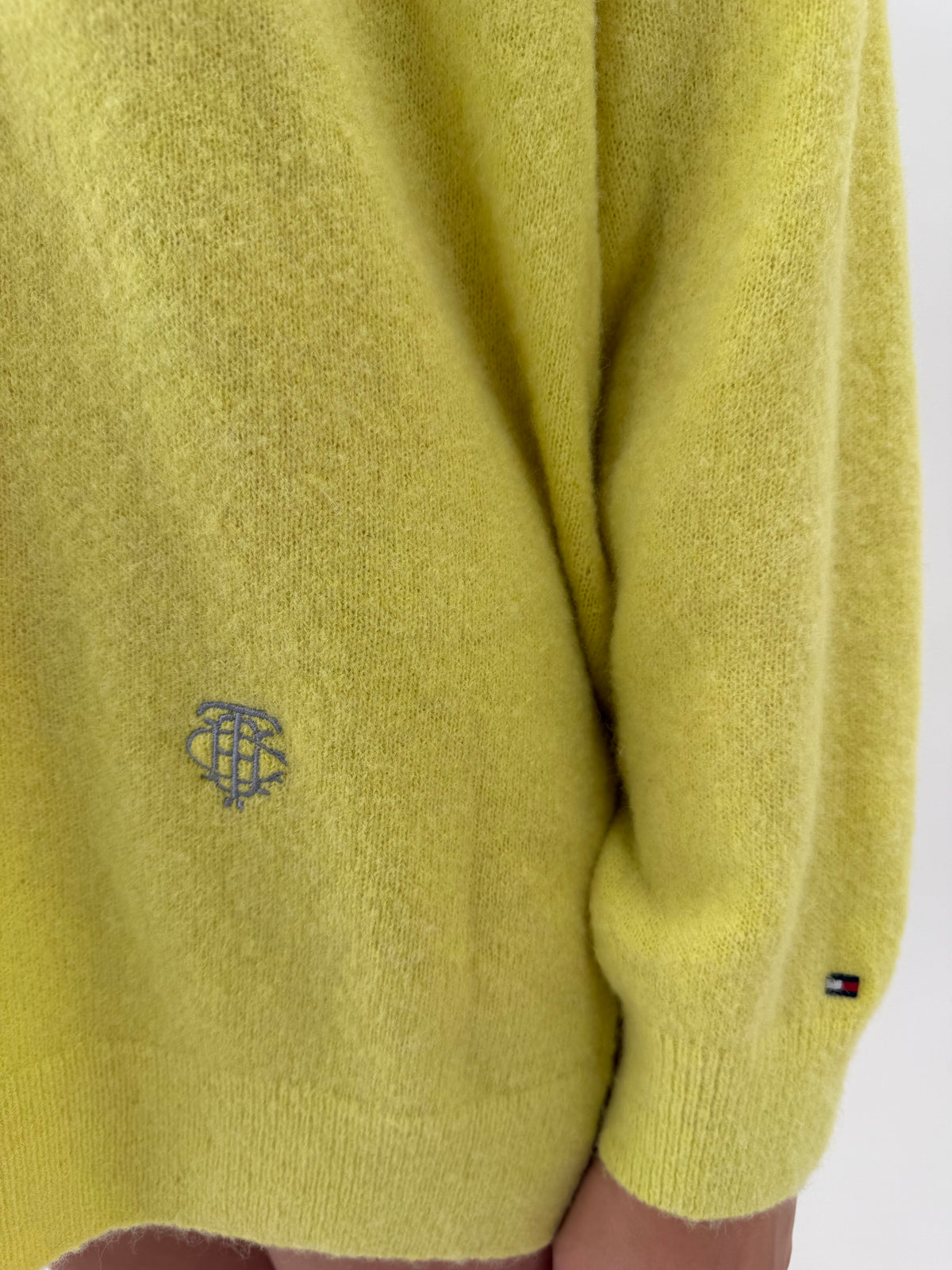 Pulover gros Tommy Hilfiger lime green din lana extrafina cu alpaka în croi oversized