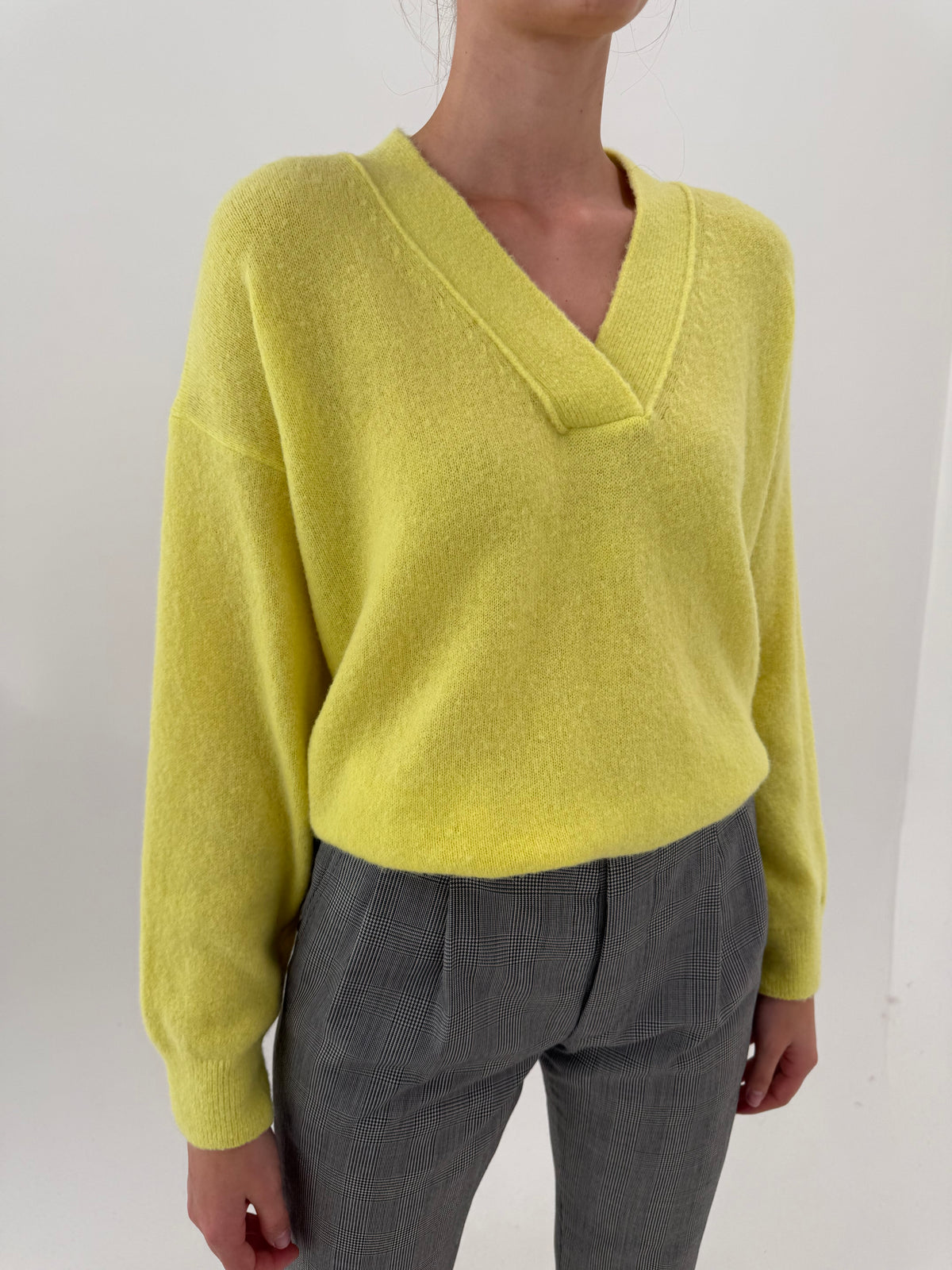Pulover gros Tommy Hilfiger lime green din lana extrafina cu alpaka în croi oversized