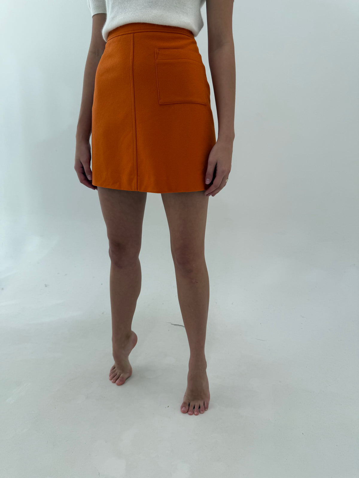 Fustă mini din stofă plină de lana extrafina oranj