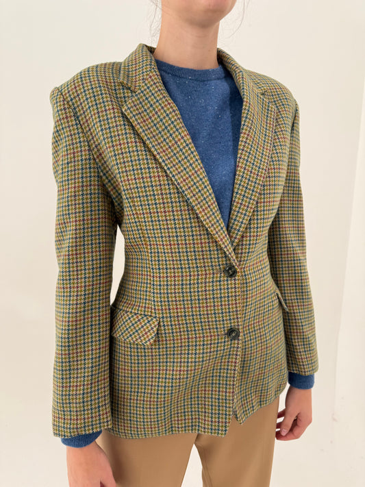 Sacou pied de coq în carouri din tweed de lana extrafina în croi cambrat
