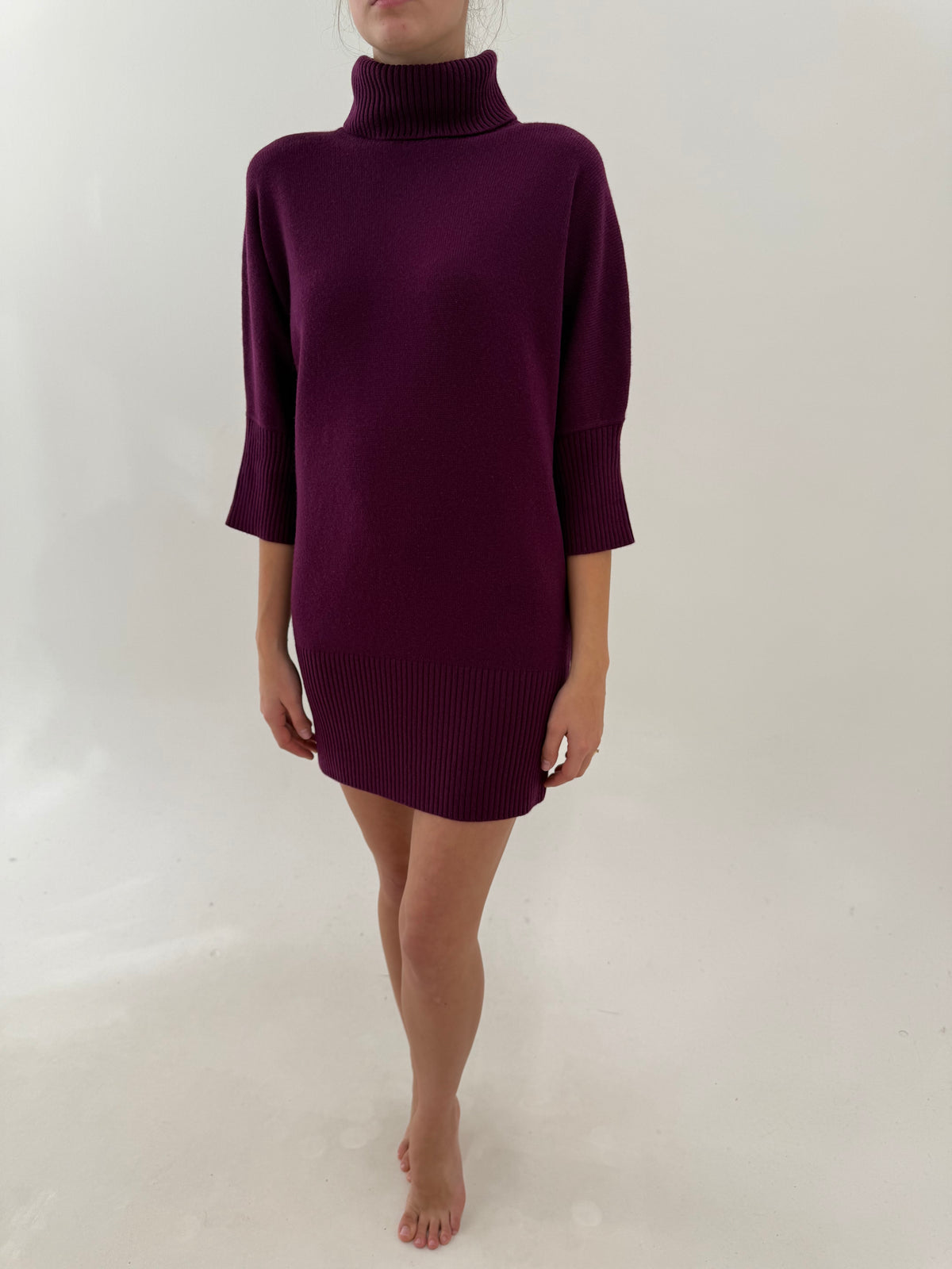 Rochie de brand luxury de tricotaje Gran Sasso dark purple din lana extrafina cu cașmir