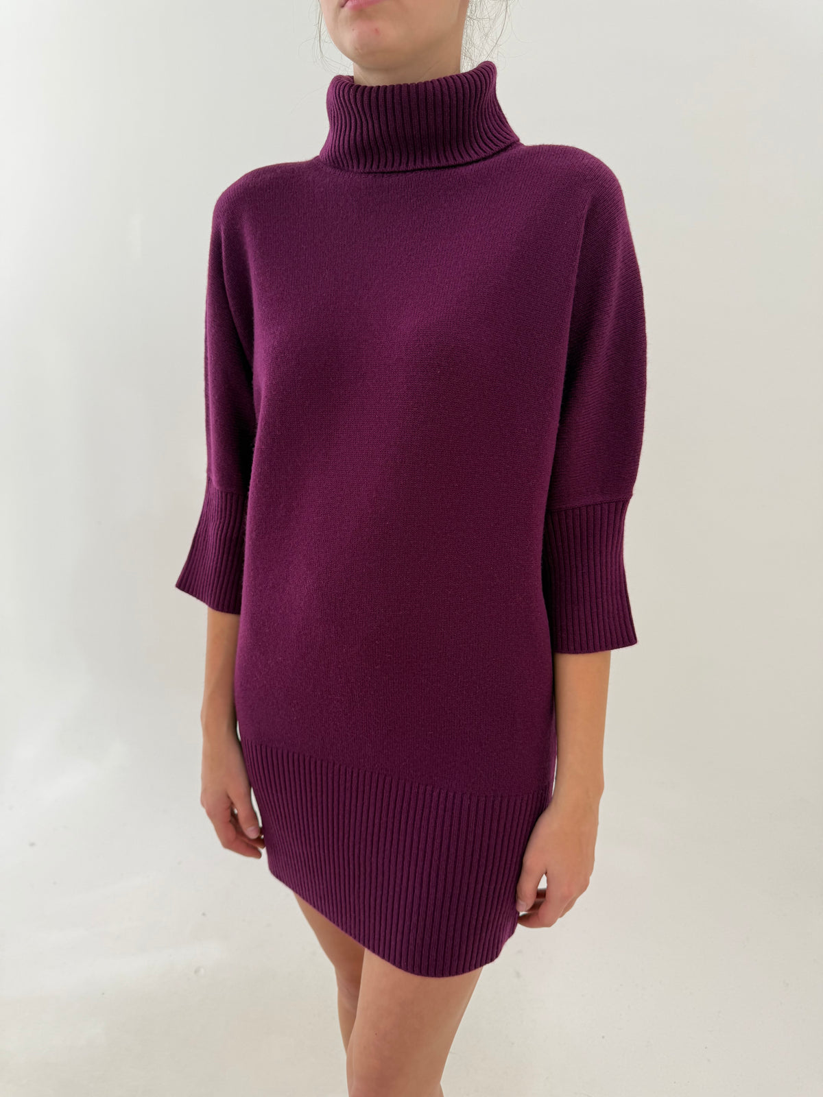 Rochie de brand luxury de tricotaje Gran Sasso dark purple din lana extrafina cu cașmir