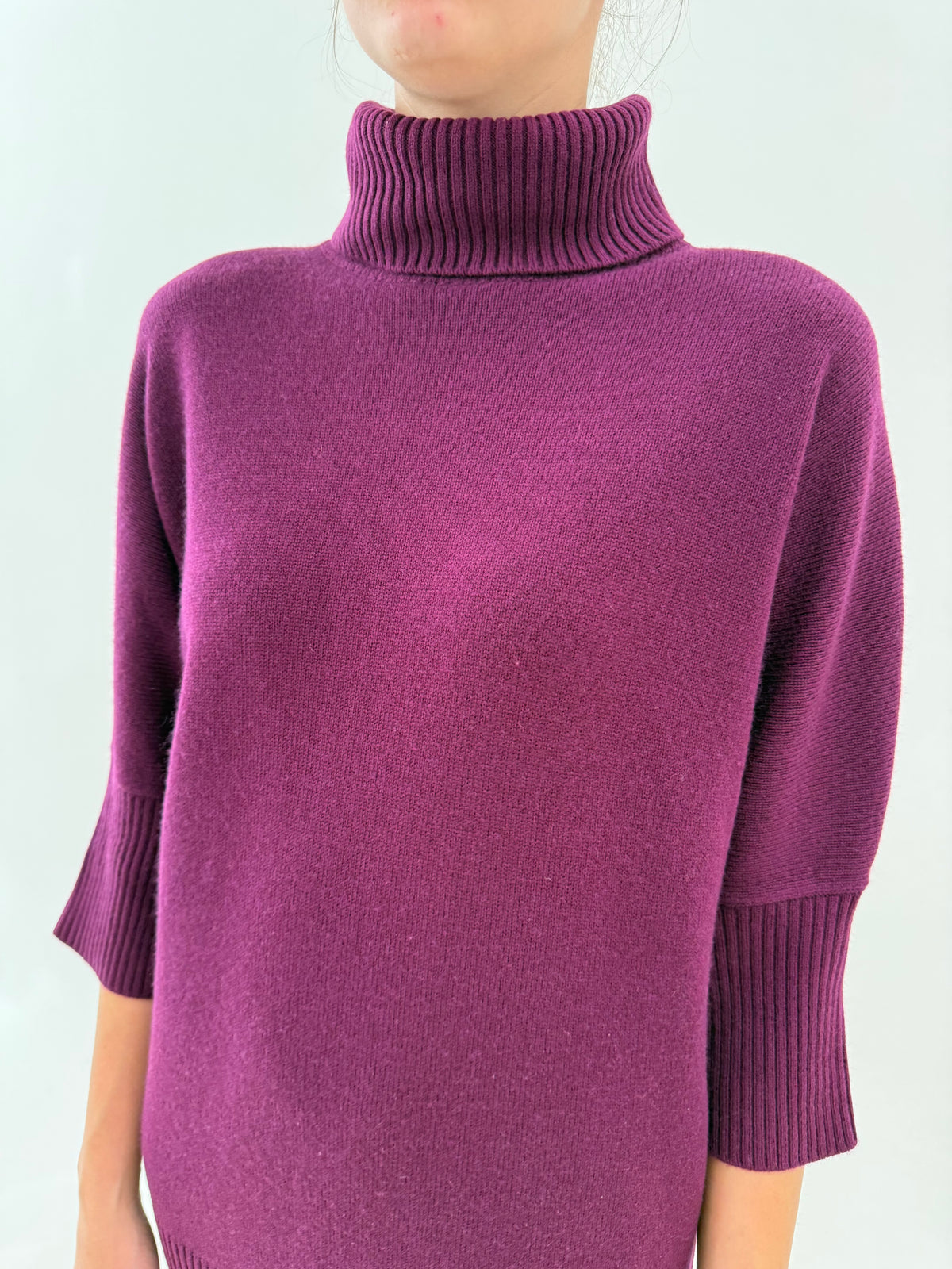 Rochie de brand luxury de tricotaje Gran Sasso dark purple din lana extrafina cu cașmir
