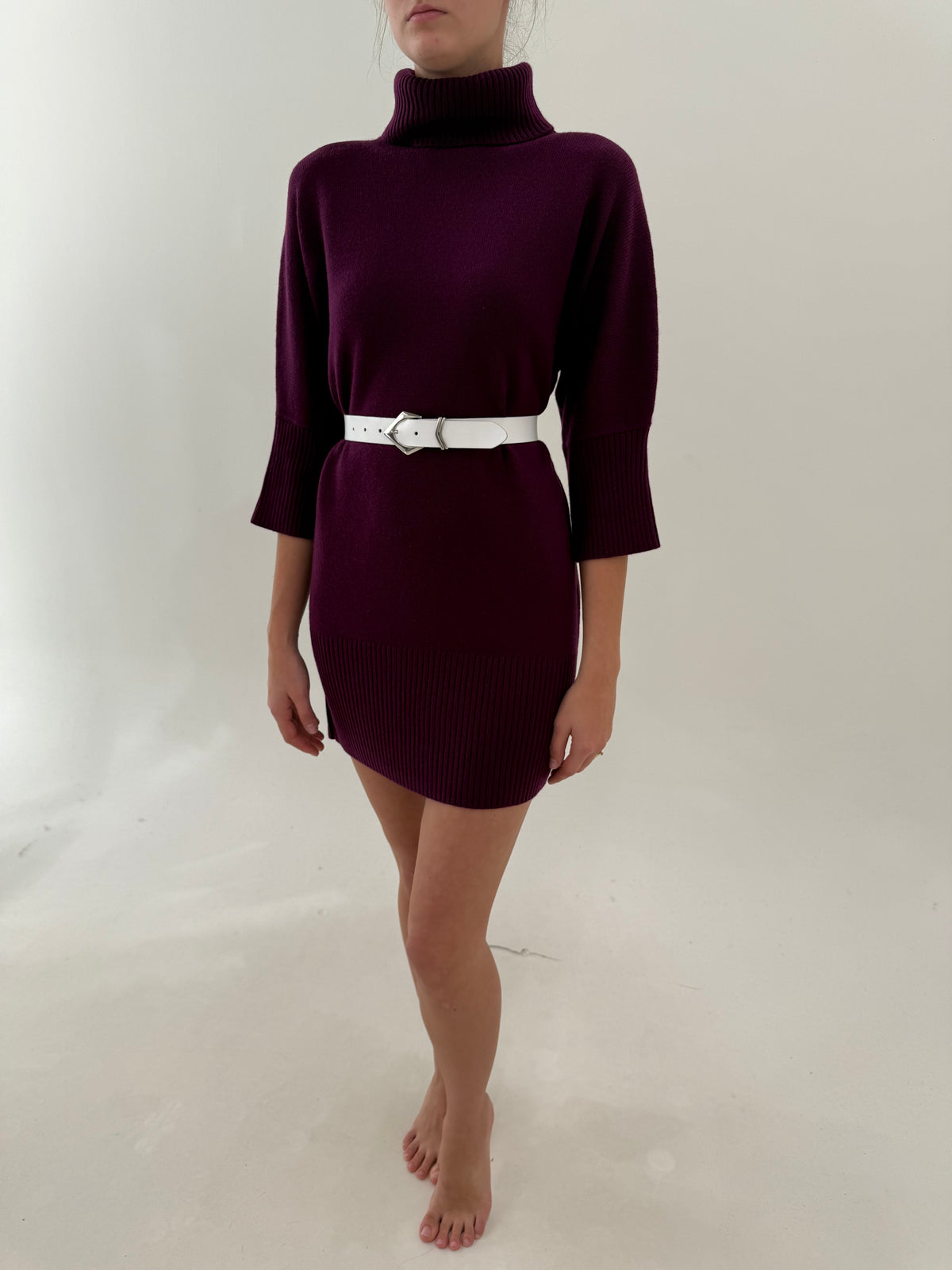 Rochie de brand luxury de tricotaje Gran Sasso dark purple din lana extrafina cu cașmir