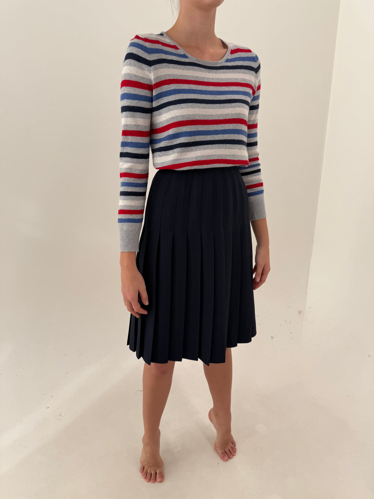 Fustă midi plisată cu talie ultra înaltă Navy blue din stofita