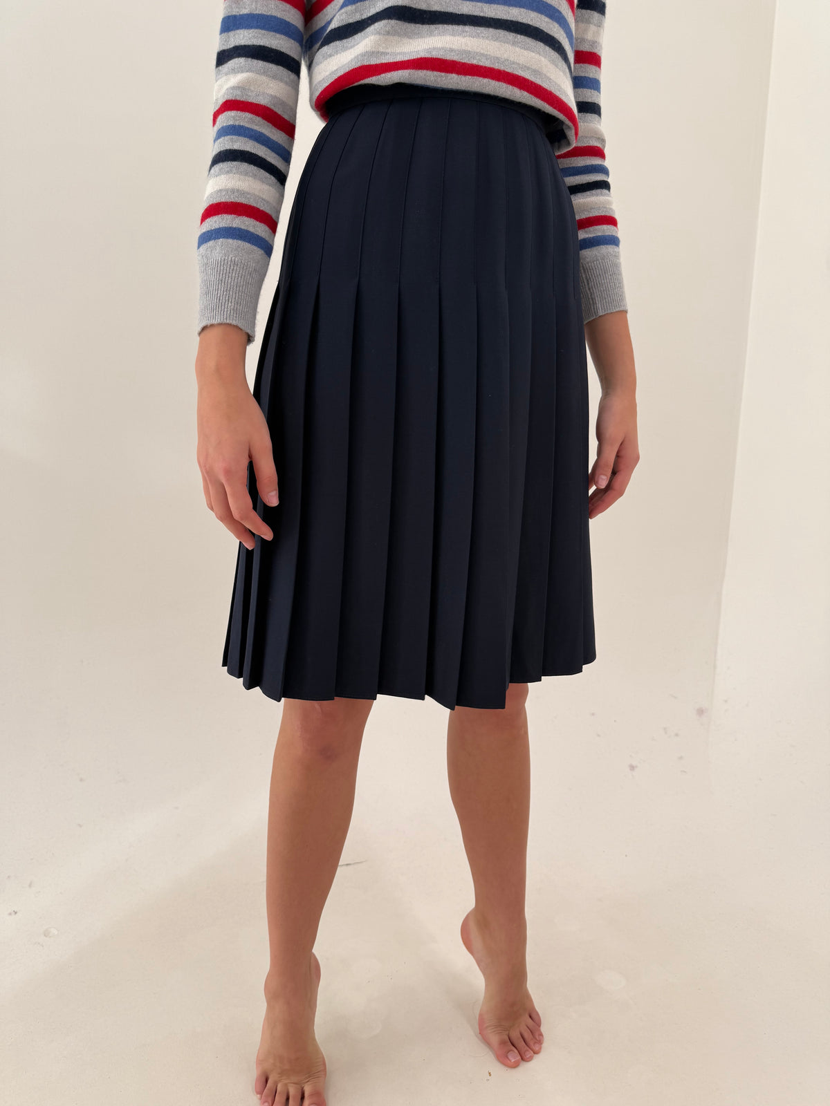 Fustă midi plisată cu talie ultra înaltă Navy blue din stofita