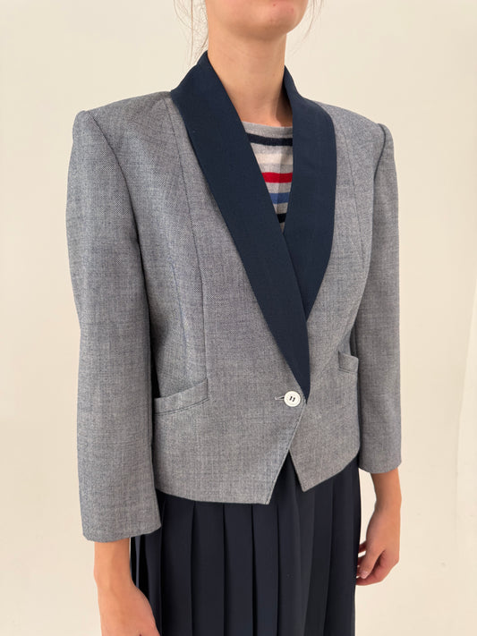 Sacou italian petite din tweed de lana excepțional cu fața dublă în croi cambrat