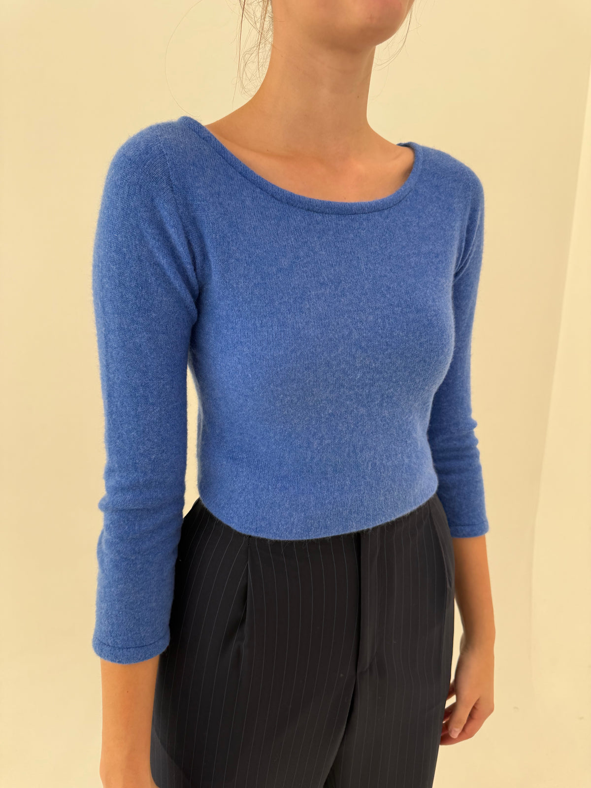 Pulover din cașmir multiply  cu decolteu bateau petite jeans blue