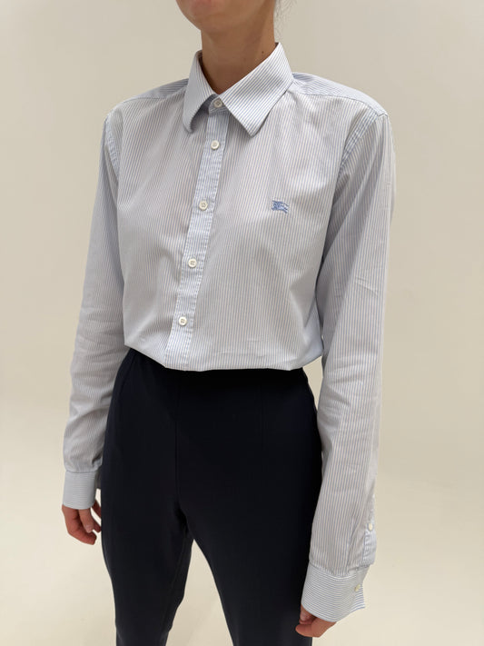 Cămașa Burberry din bumbac pinpoint Oxford cu dungi fine verticale baby blue