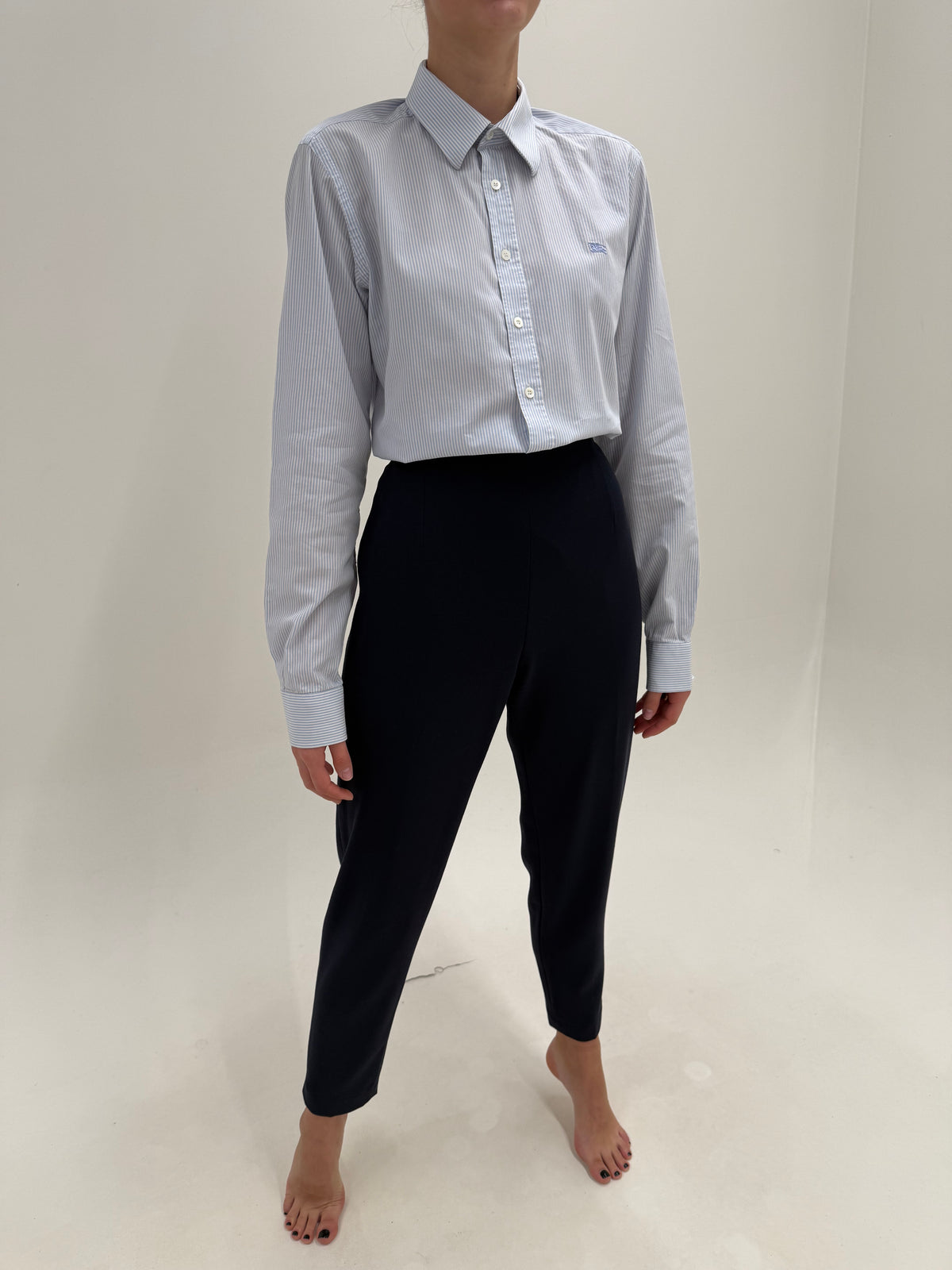Pantaloni Max Mara țigaretă Navy blue din lana extrafina ultra confort cu solduri generoase