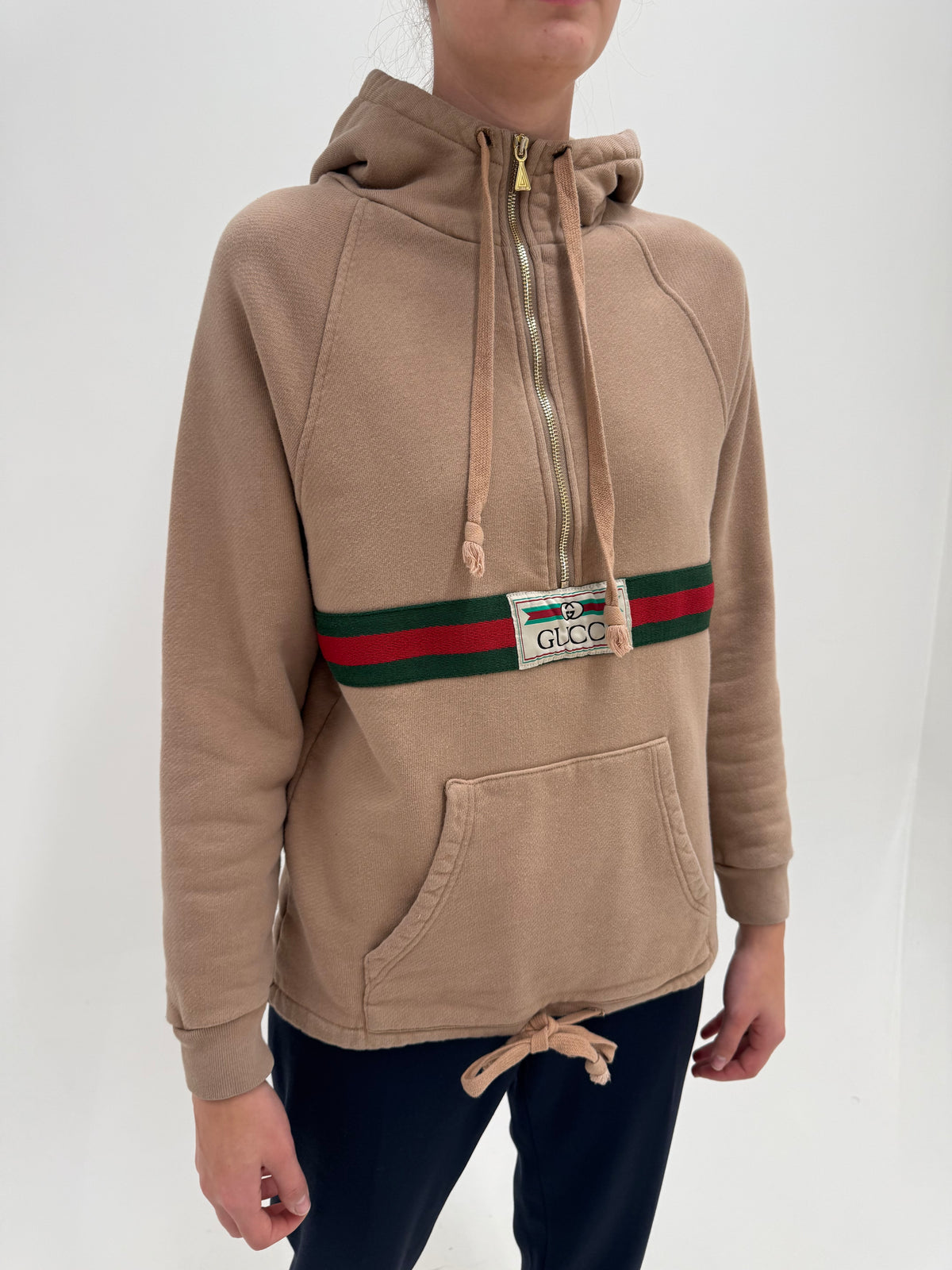 Hanorac Gucci Logo Web Half-Zip din anul 2020 din bumbac French terry super gros
