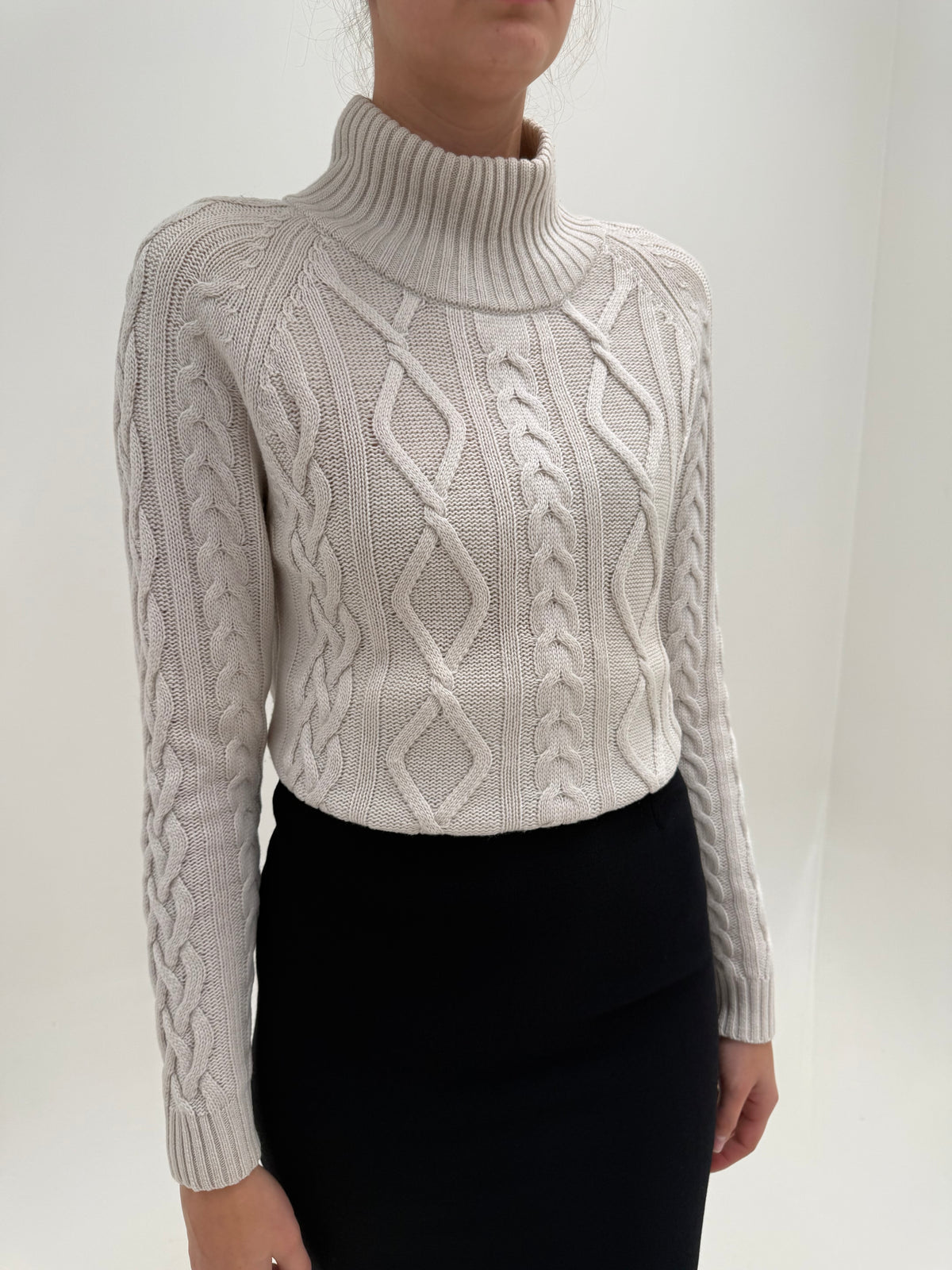 Maleta Max Mara din tricot texturat și gros de lana extrafina light nude