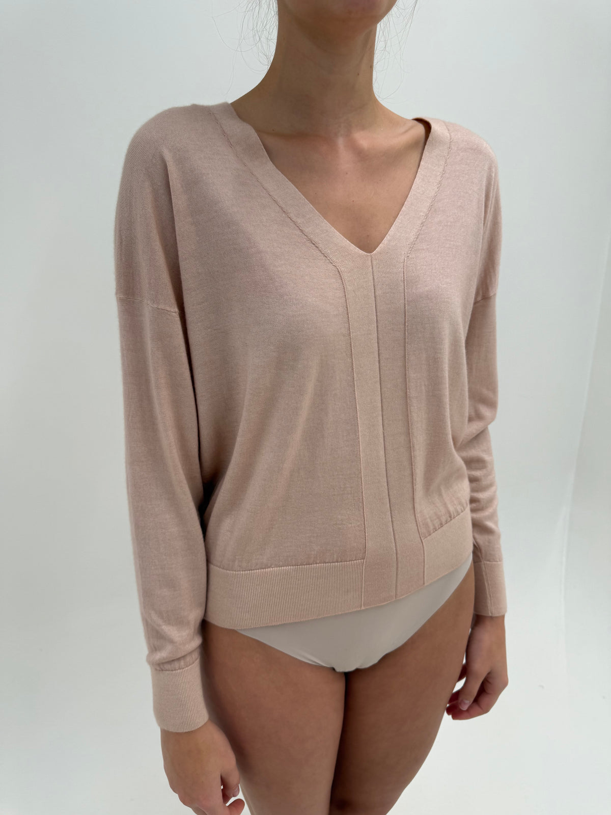 Pulover luxury Falconeri din cașmir excepțional cu fir lung powder pink
