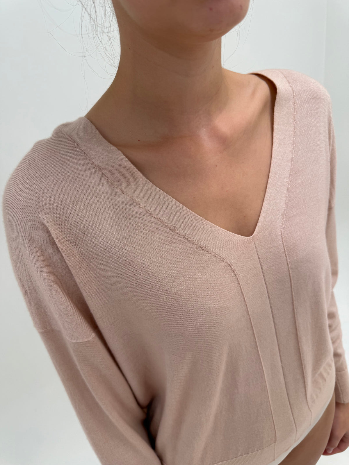 Pulover luxury Falconeri din cașmir excepțional cu fir lung powder pink