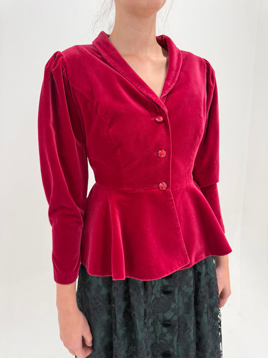 Sacou ruby red cu peplum ultra cambrat din catifea excepțională de la business la cocktail