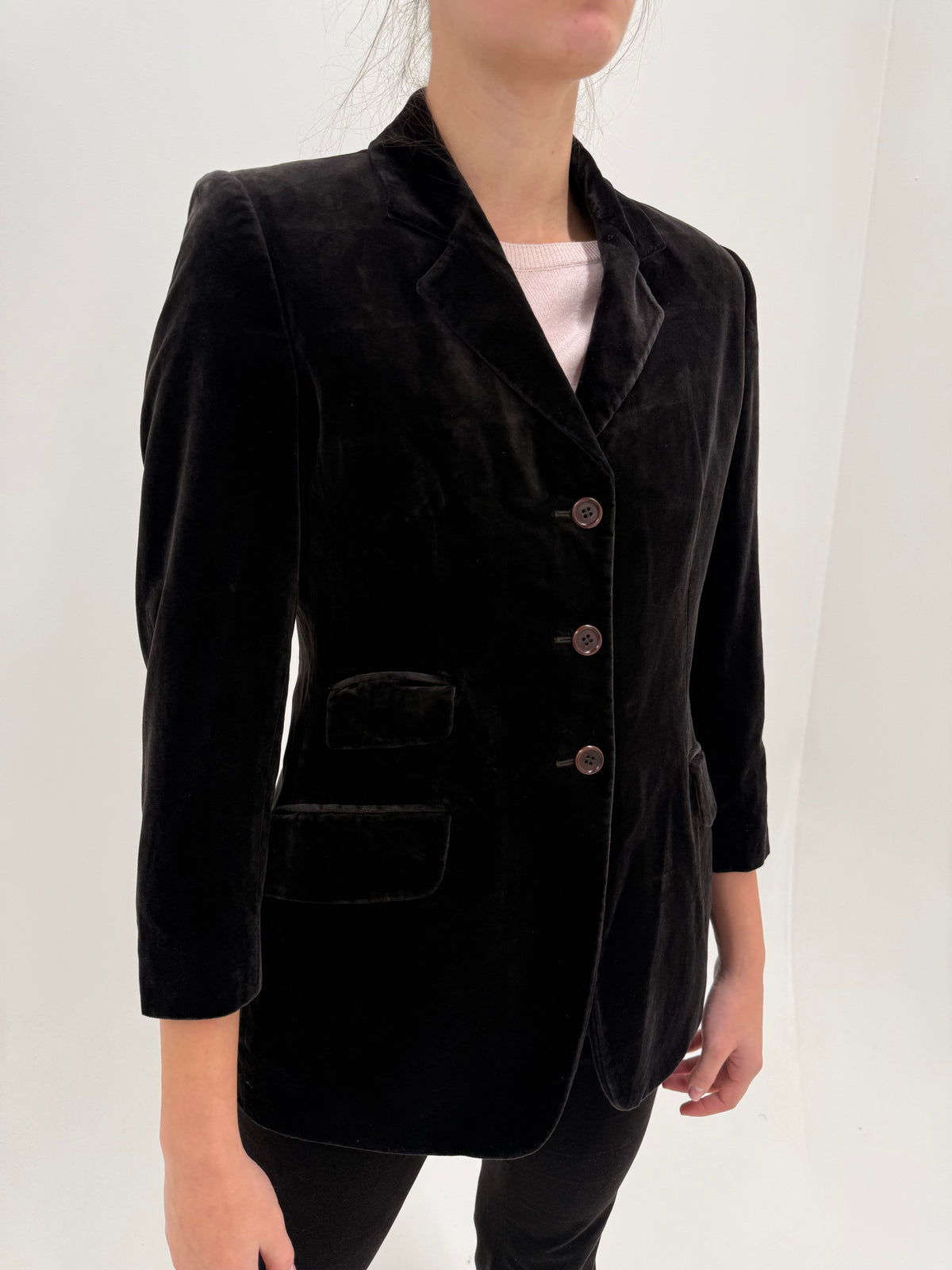 Sacou de brand luxury Aspesi petite in croi cambrat din catifea very dark brown