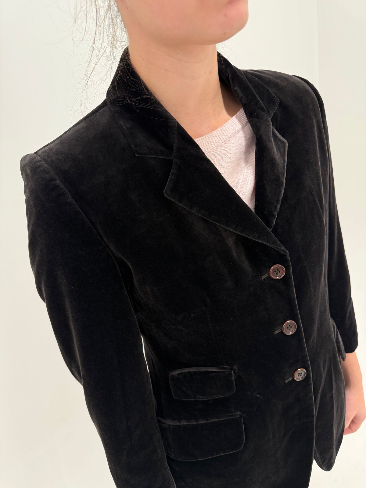 Sacou de brand luxury Aspesi petite in croi cambrat din catifea very dark brown