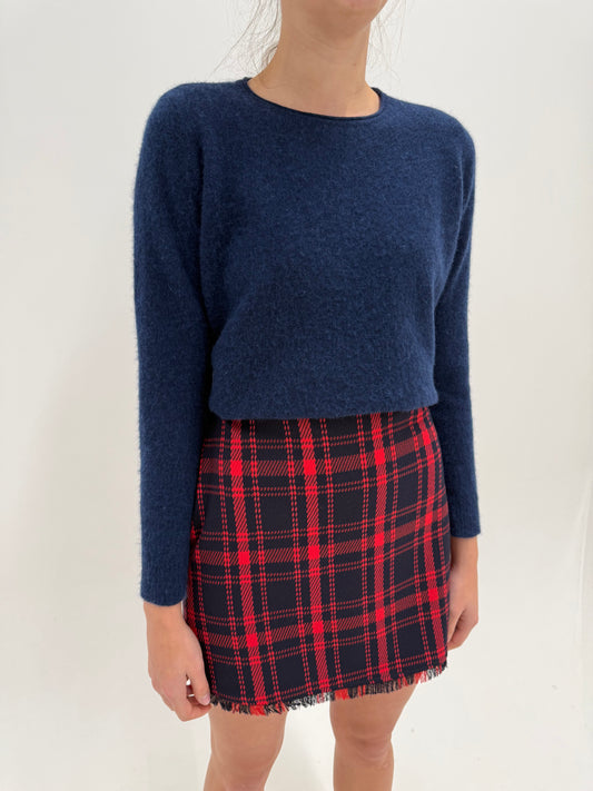 Pulover Navy blue din cașmir multiply crew neck in croi lejer