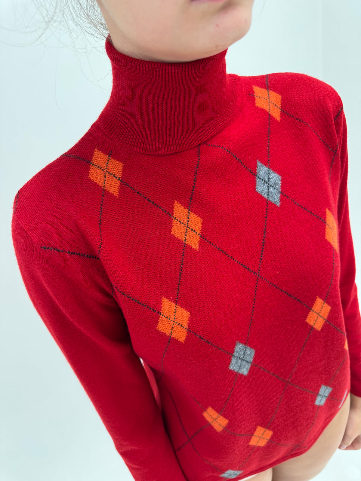 Maleta vintage cu romburi din lana extrafina ribbed fin cherry red