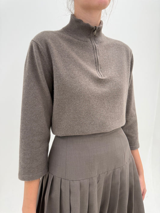 Maleta taupe petite quarter zip din cașmir multiply excepțional