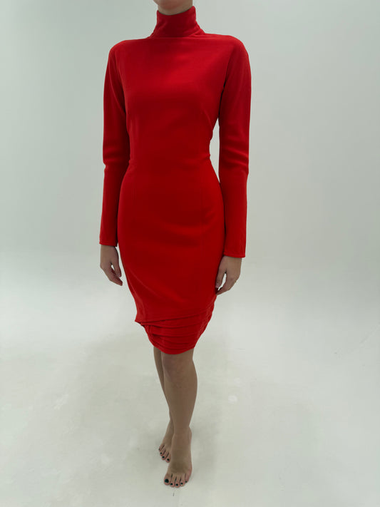 Rochie Gianni Versace Vintage anii 90 din lână pură cu Sculptural Asymmetric Hem