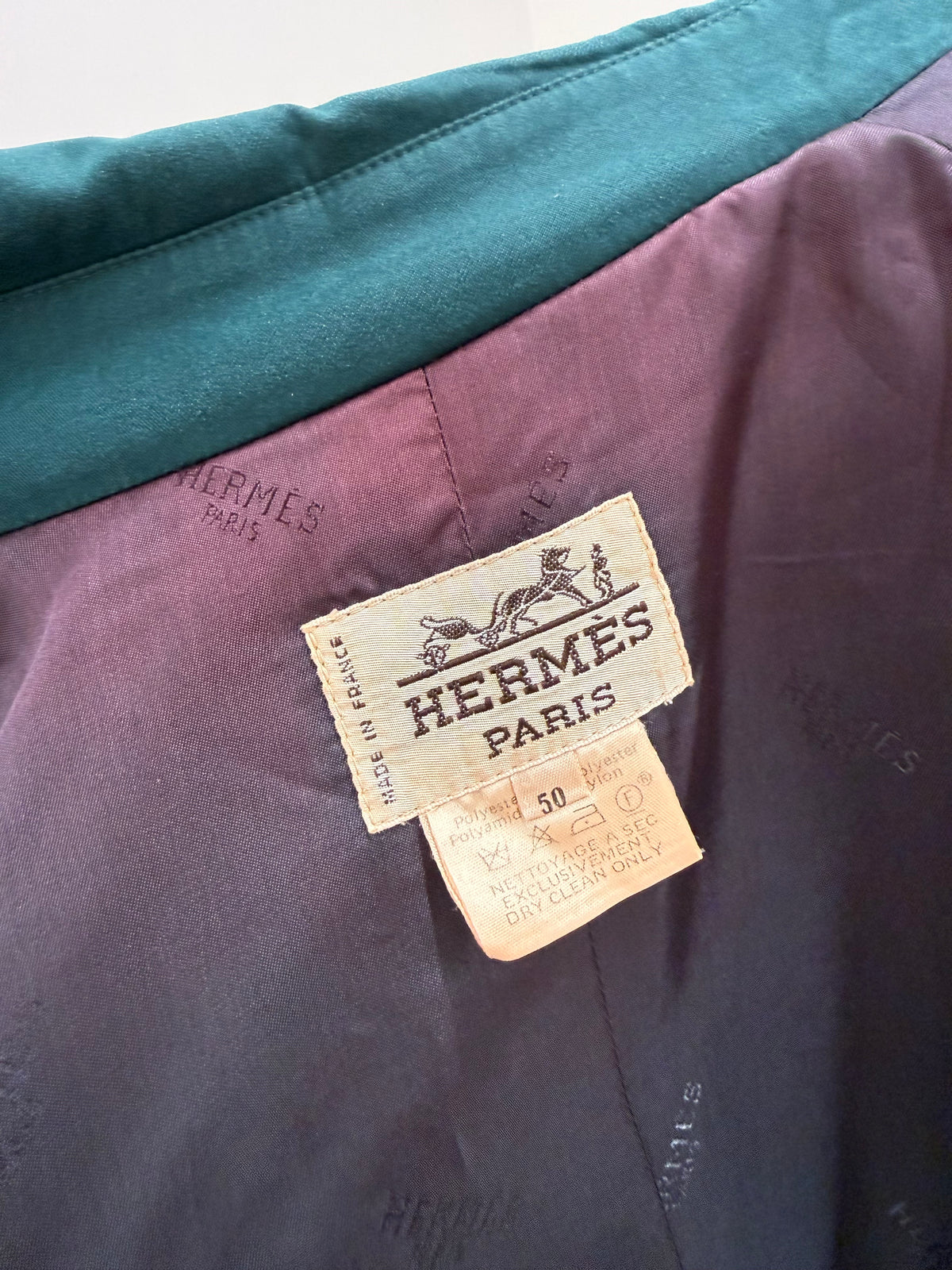 Trench Hermes cu interior light padded old vintage anii 80 dark teal green
