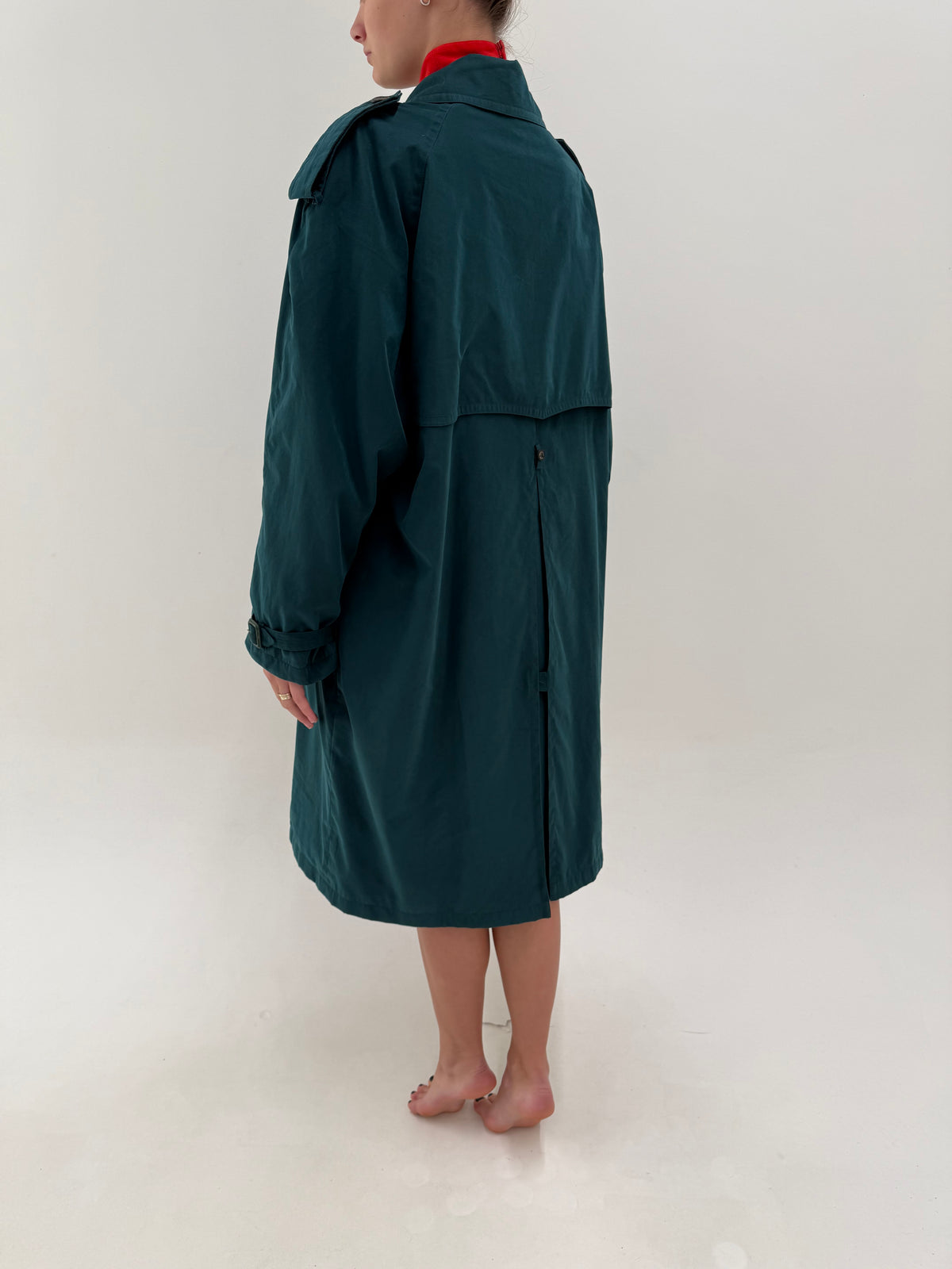 Trench Hermes cu interior light padded old vintage anii 80 dark teal green