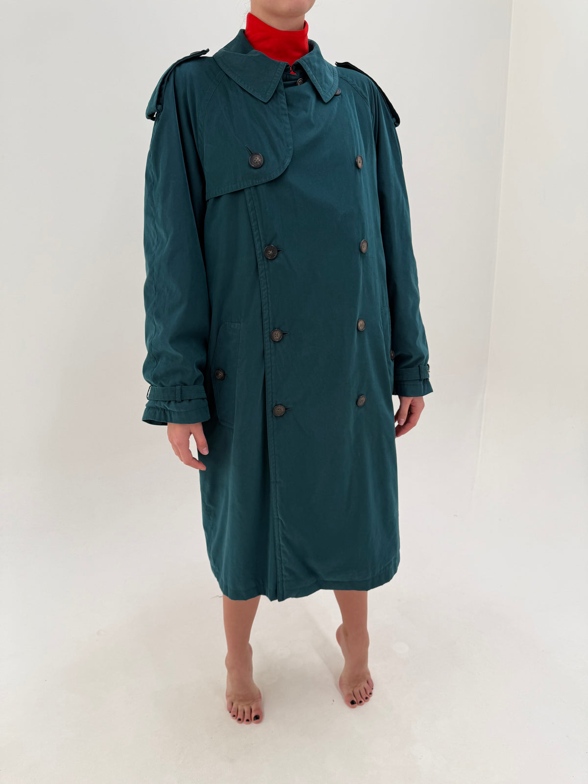 Trench Hermes cu interior light padded old vintage anii 80 dark teal green