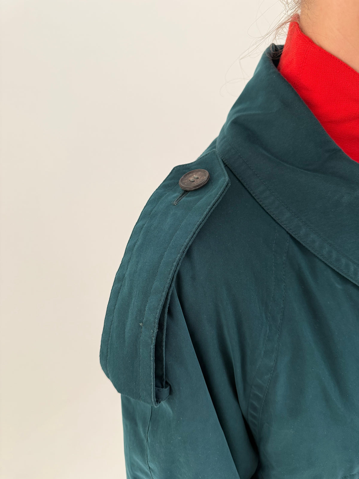 Trench Hermes cu interior light padded old vintage anii 80 dark teal green