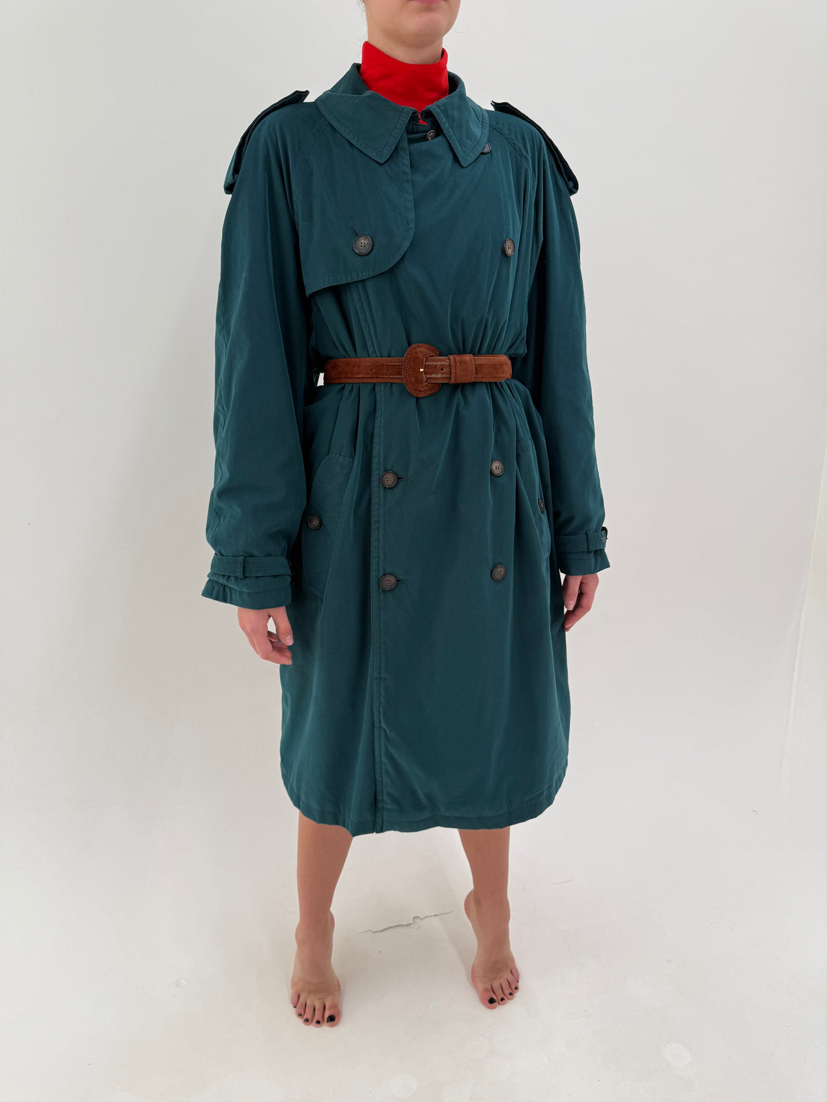 Trench Hermes cu interior light padded old vintage anii 80 dark teal green